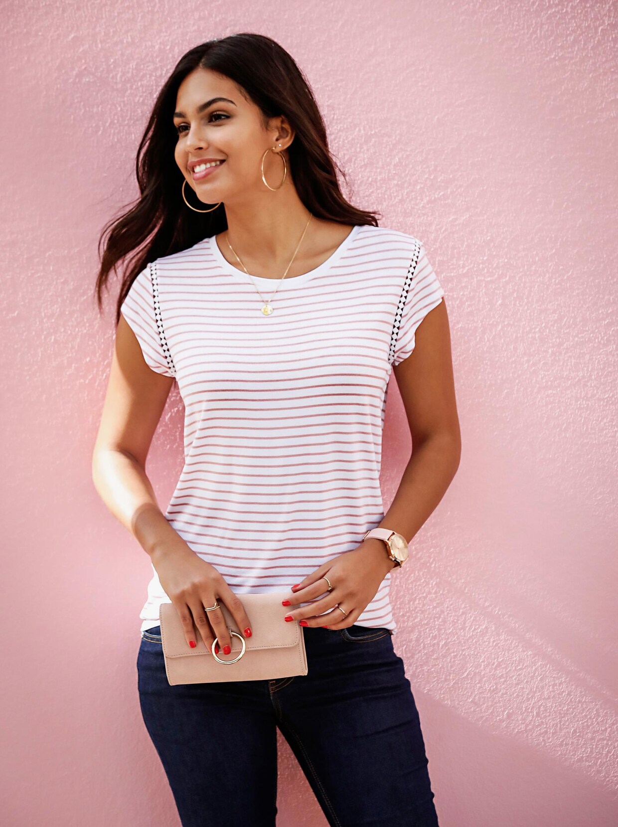 Streifenshirt - rosé-gestreift