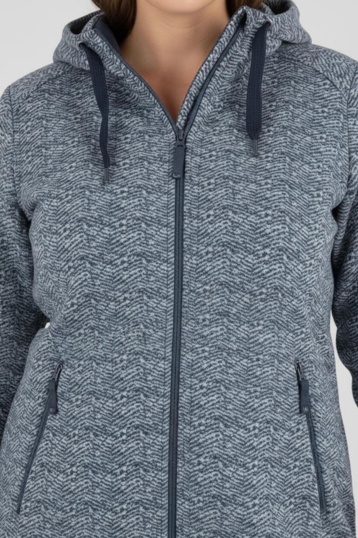 Kapuzenfleecejacke - marine-weiß-gemustert