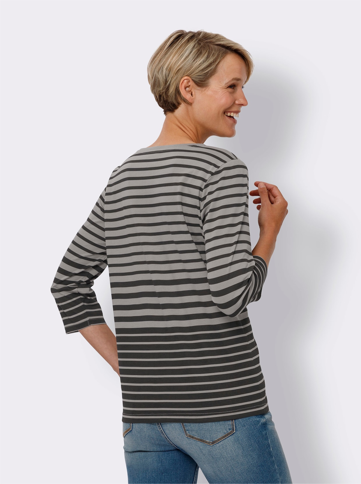 Streepjesshirt - grijs gemêleerd/zwart gestreept