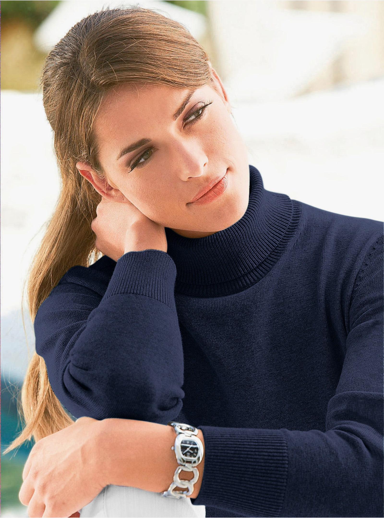 Rollkragenpullover aus reiner Baumwolle - marine