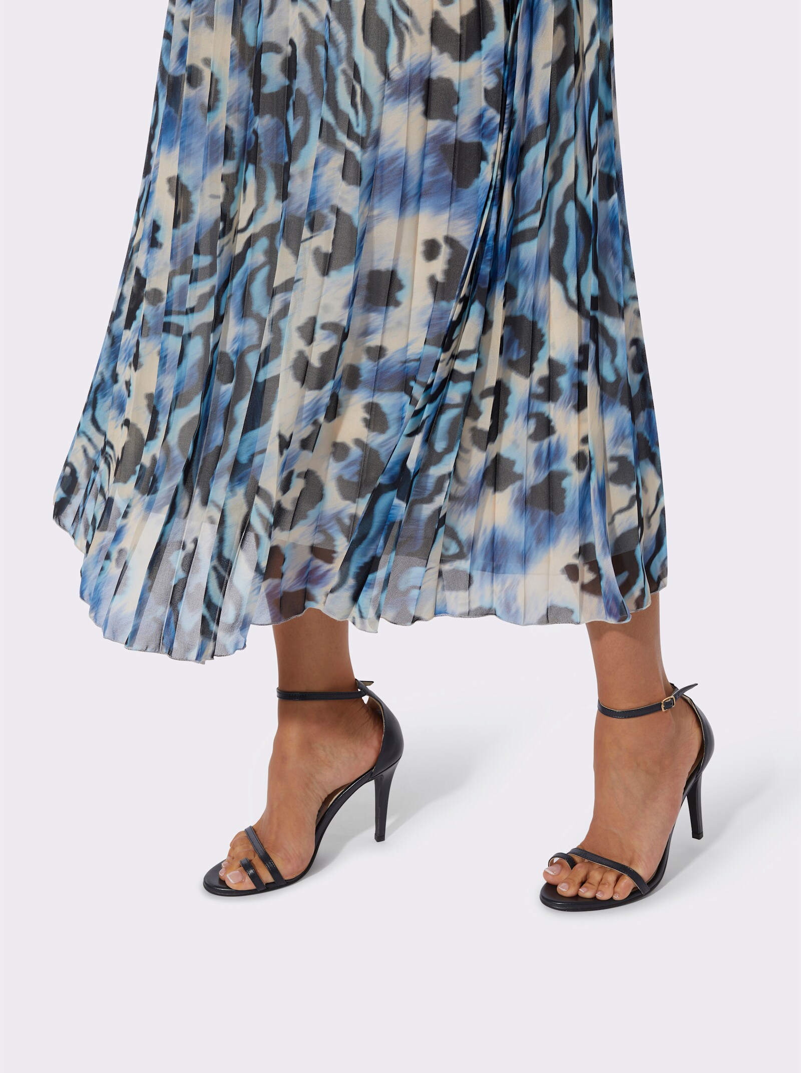 Plissérok met comfortband rondom - Champagne-koningsblauw-bedrukt