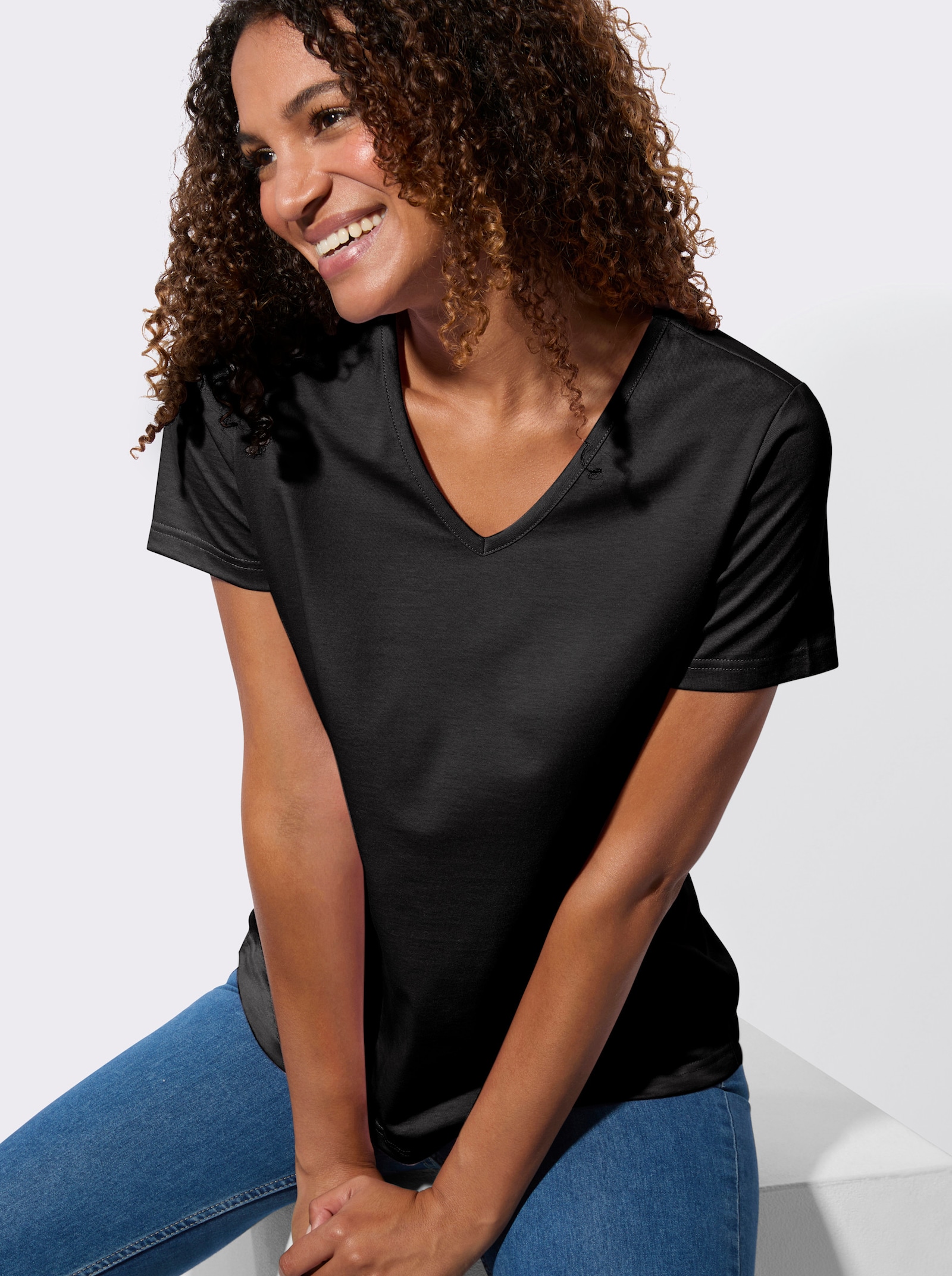 Kurzarmshirt im 2er-Pack - schwarz + ecru