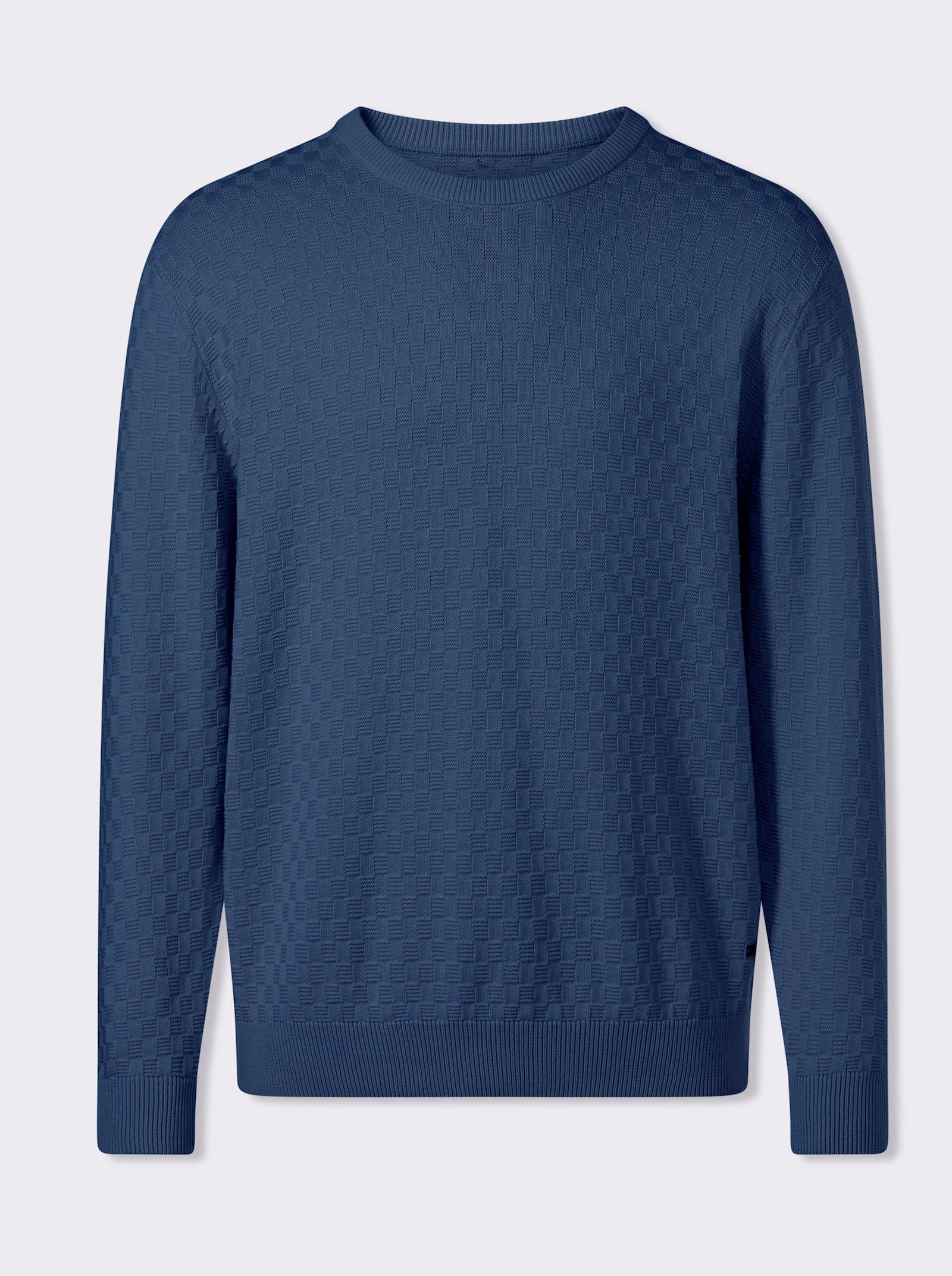 Marco Donati Rundhalspullover im Schachbrett-Muster rundum - jeansblau