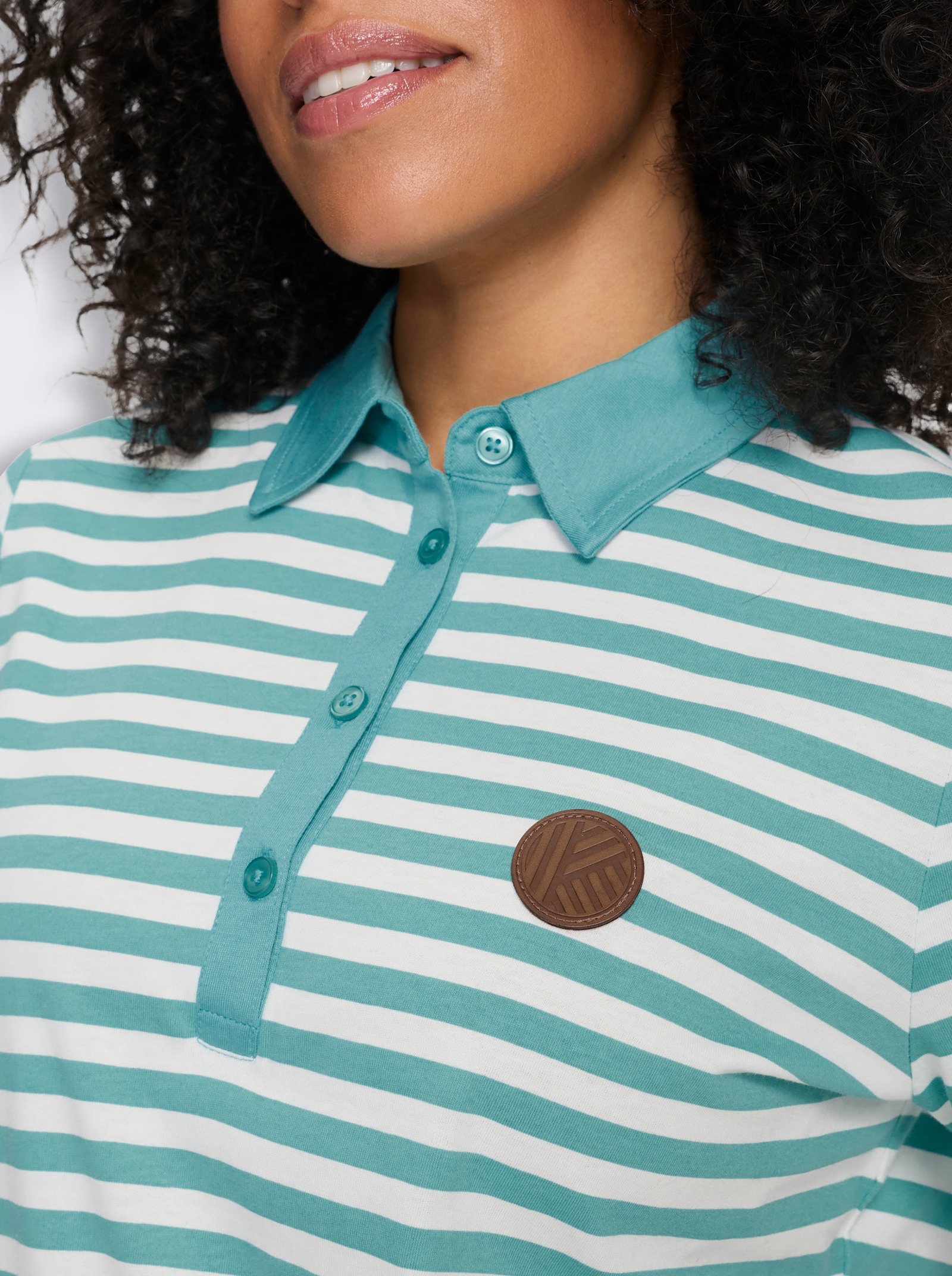 Poloshirt met patch van imitatieleer - oceaan/wit gestreept