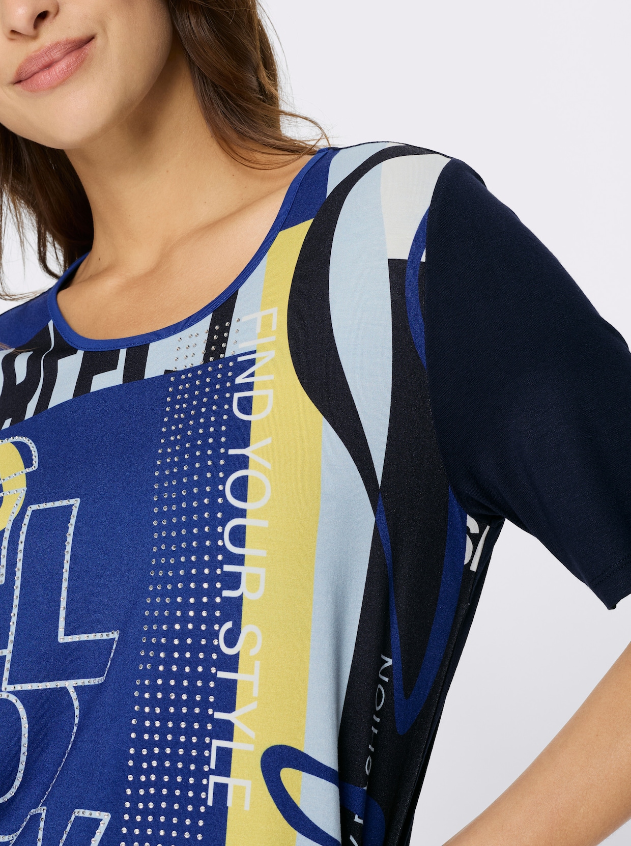 Kurzarmshirt - weiß-marine-bedruckt