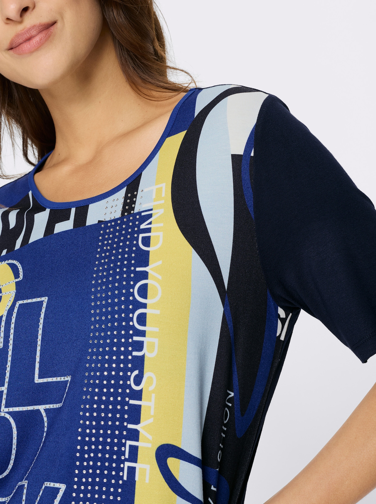 Kurzarmshirt mit einfarbigem Rückenteil - weiß-marine-bedruckt