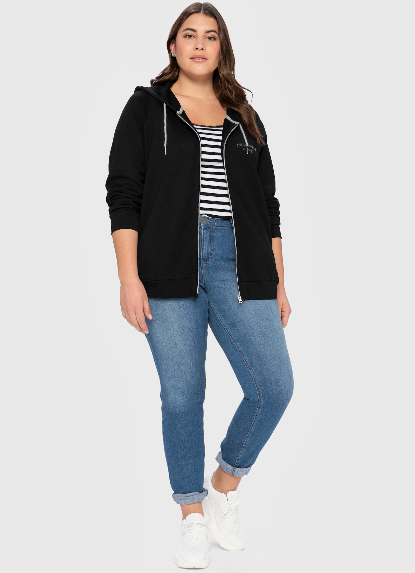 sheego Sweatjacke mit Kapuze - schwarz