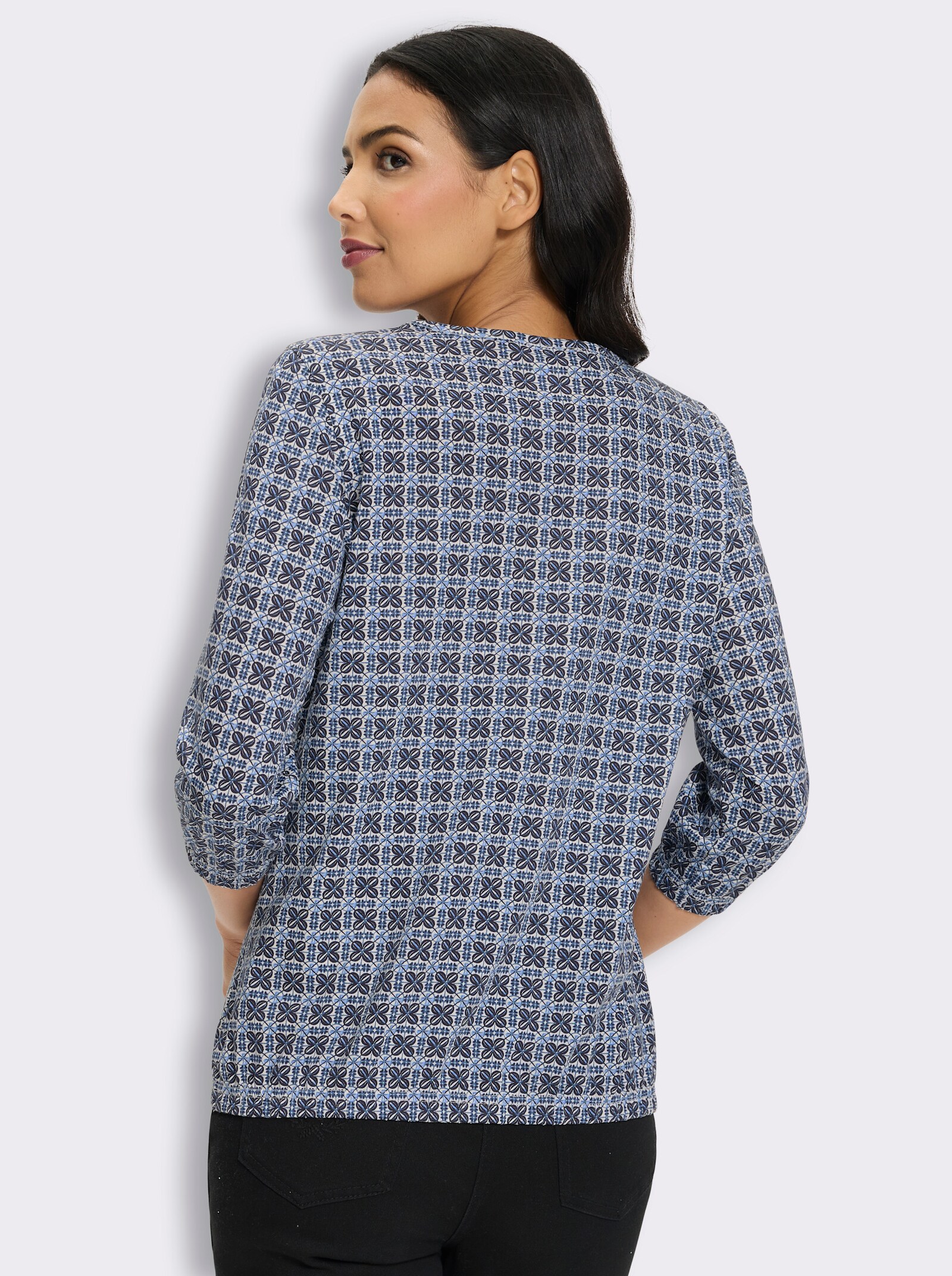 3/4-Arm-Shirt im Minimal-Druck - himmelblau-ecru-bedruckt