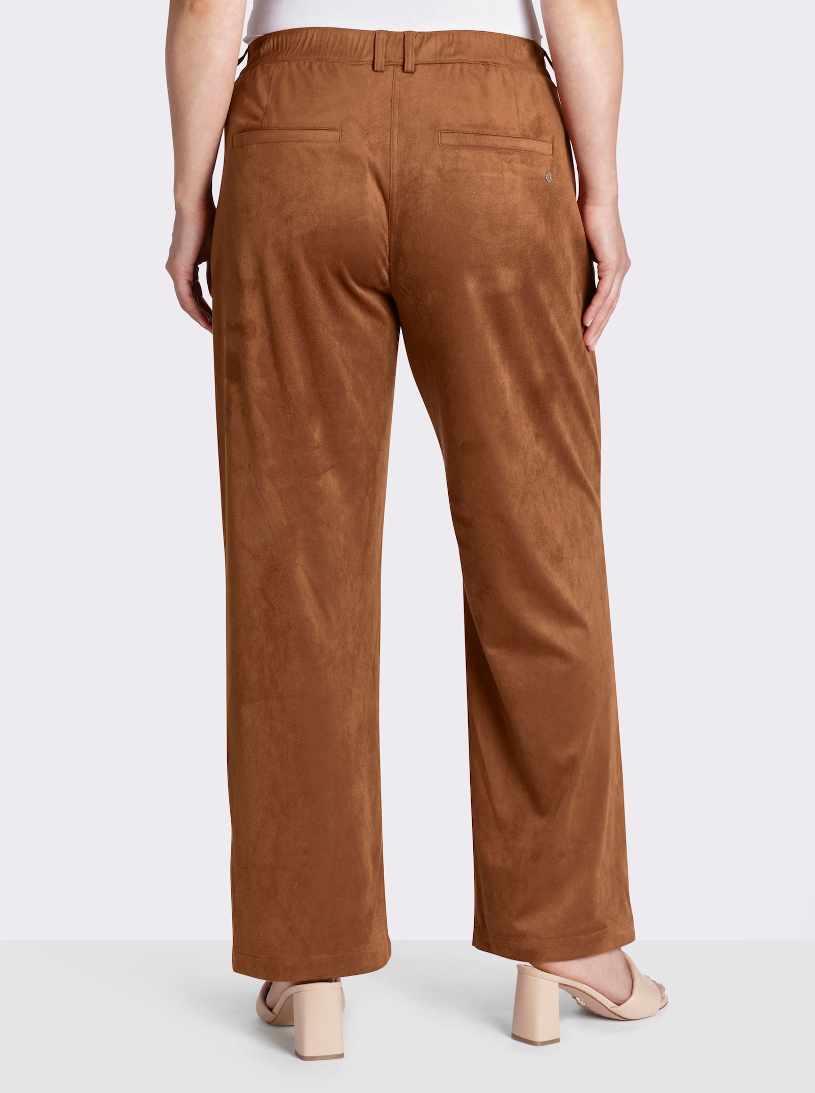 sheego Broek van imitatieleer met wijde pijpen - cognac