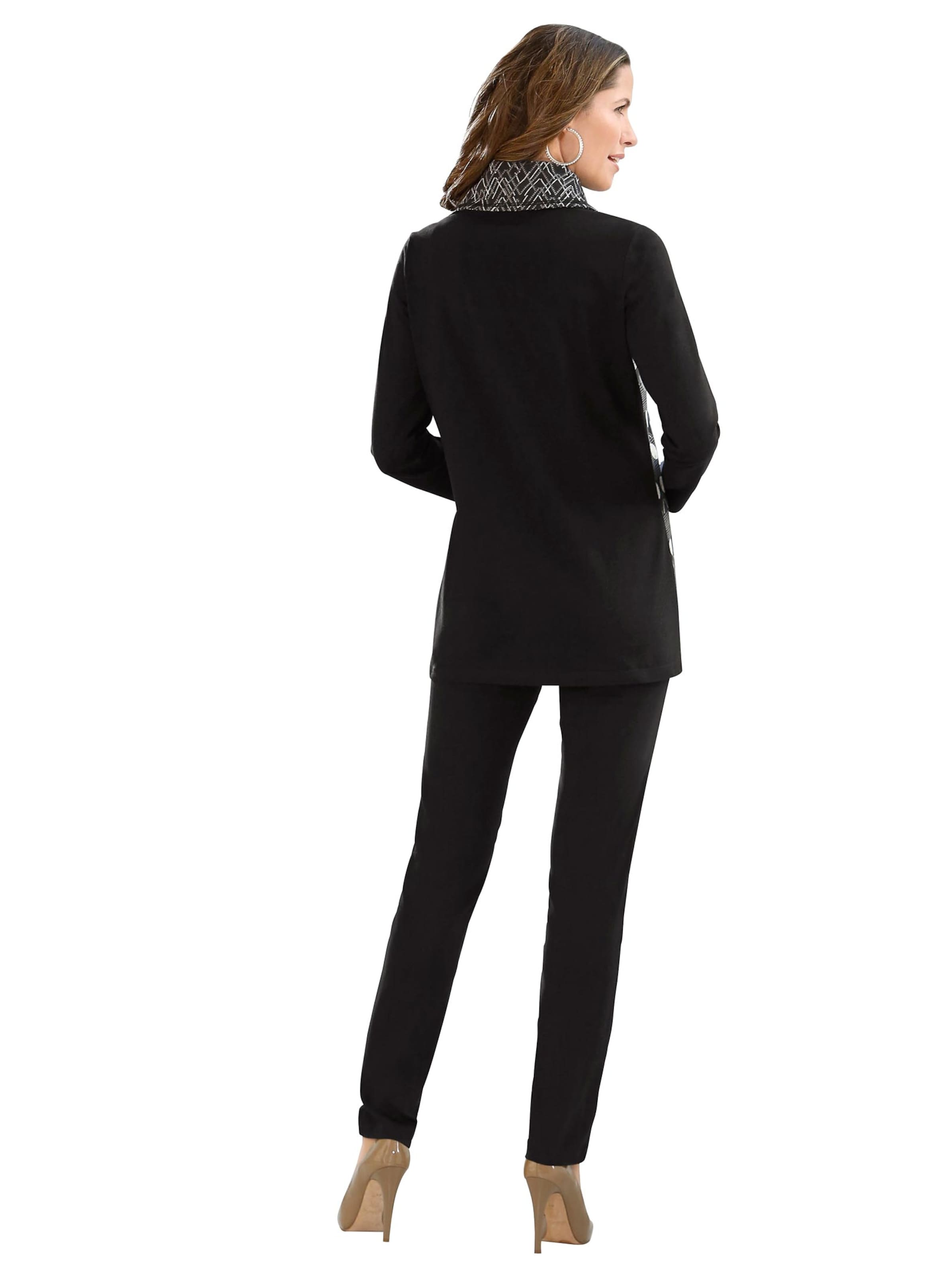 Longshirt - schwarz-beige-bedruckt