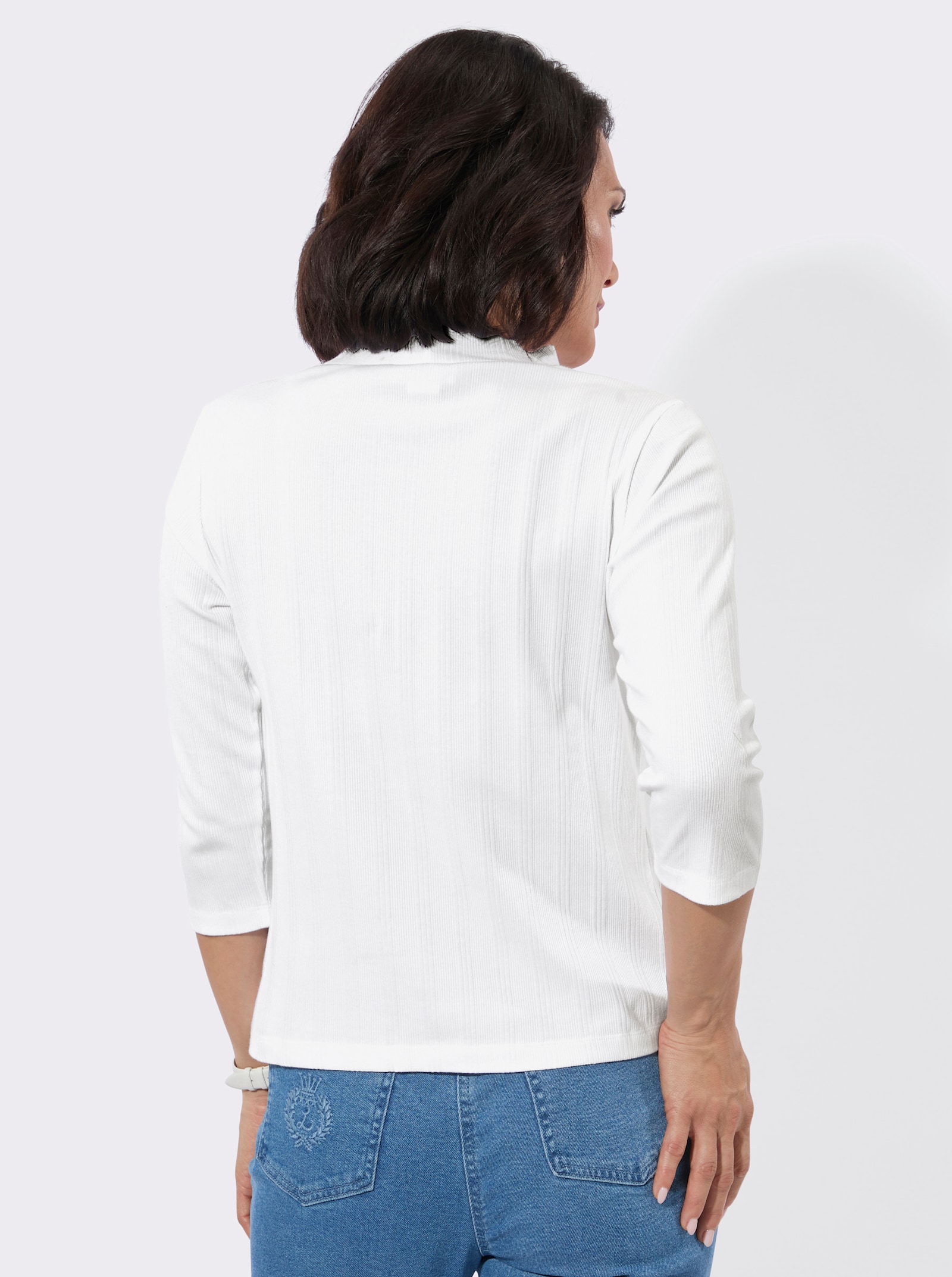 Stehkragenshirt im Jacquardmuster - ecru