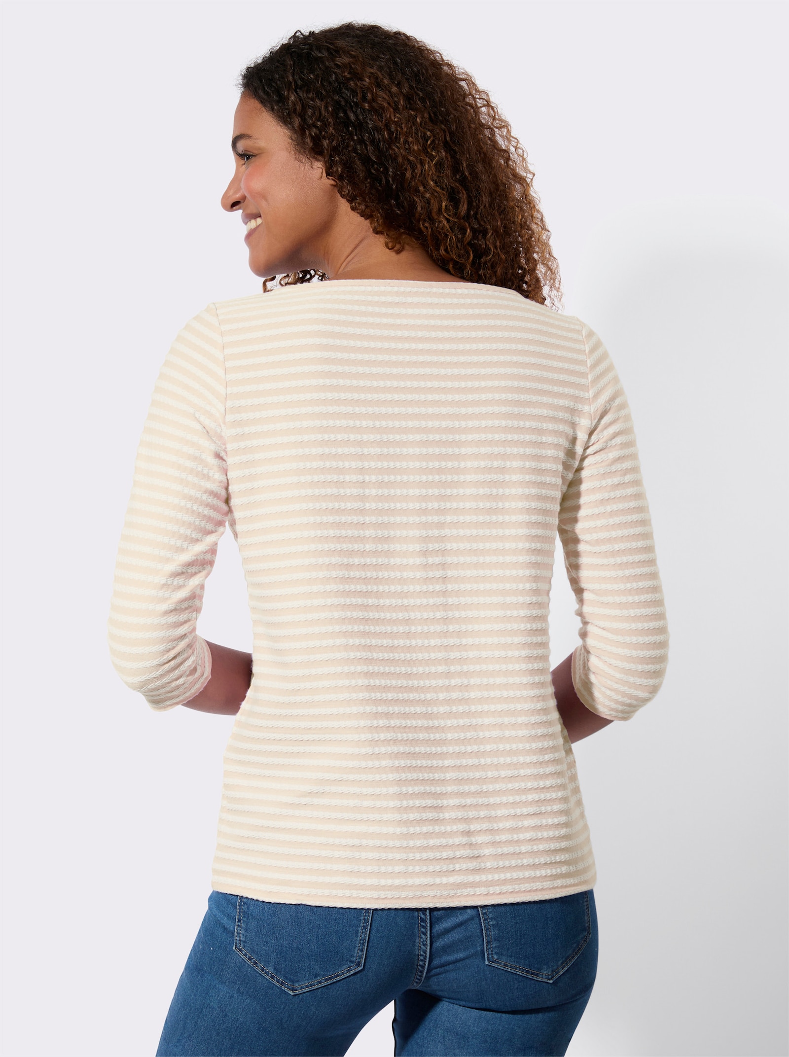 Pruh. tričko s lodičk. výstrihom - Slonovinovo-biele pruhy