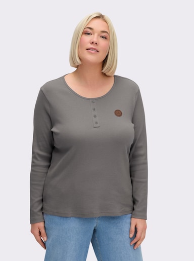 Langarmshirt mit Zierknopfleiste - grau