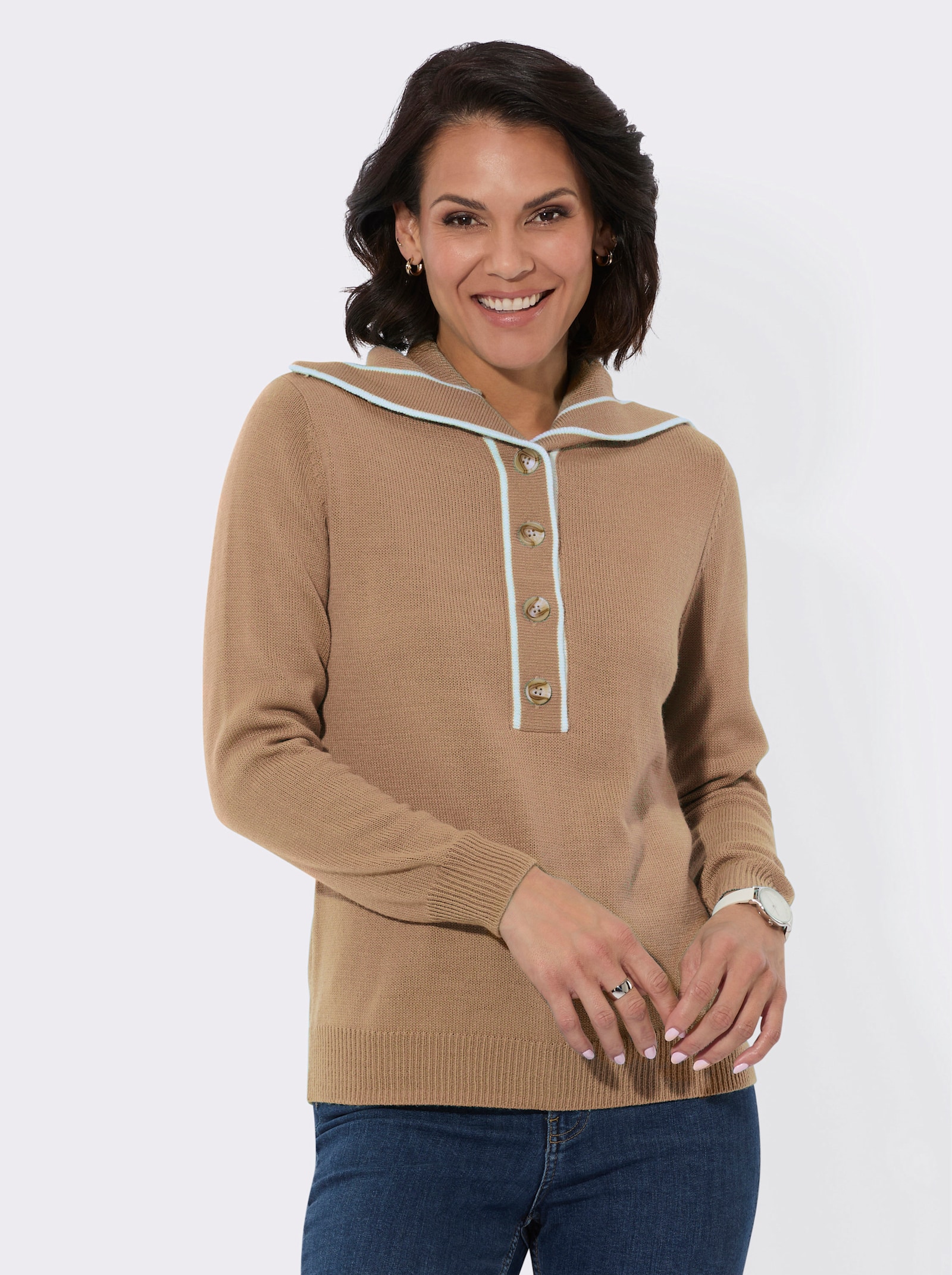 Pullover mit Troyerkragen - camel