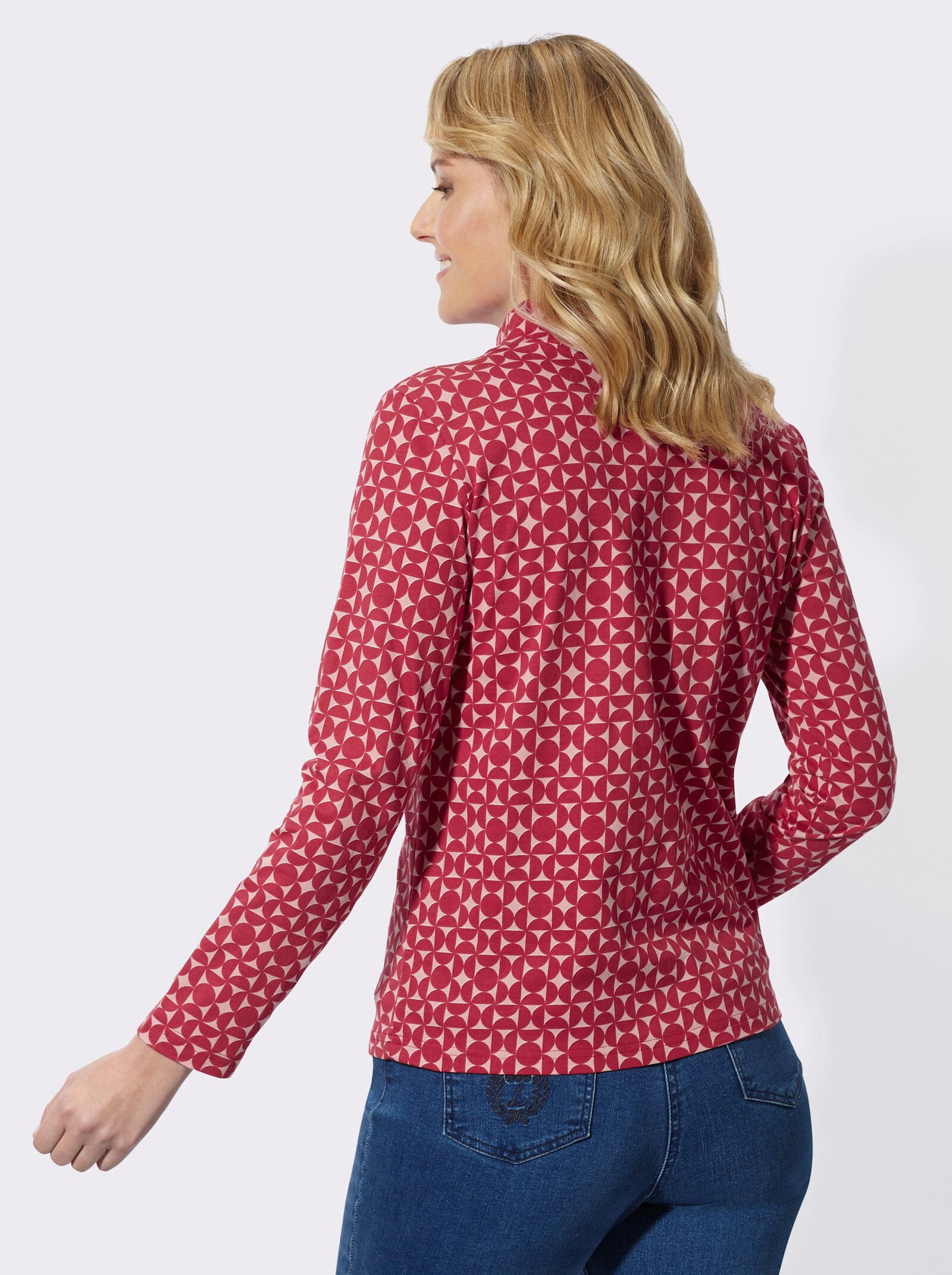 Stehkragenshirt mit Minimalmuster - rot-rosenquarz-bedruckt
