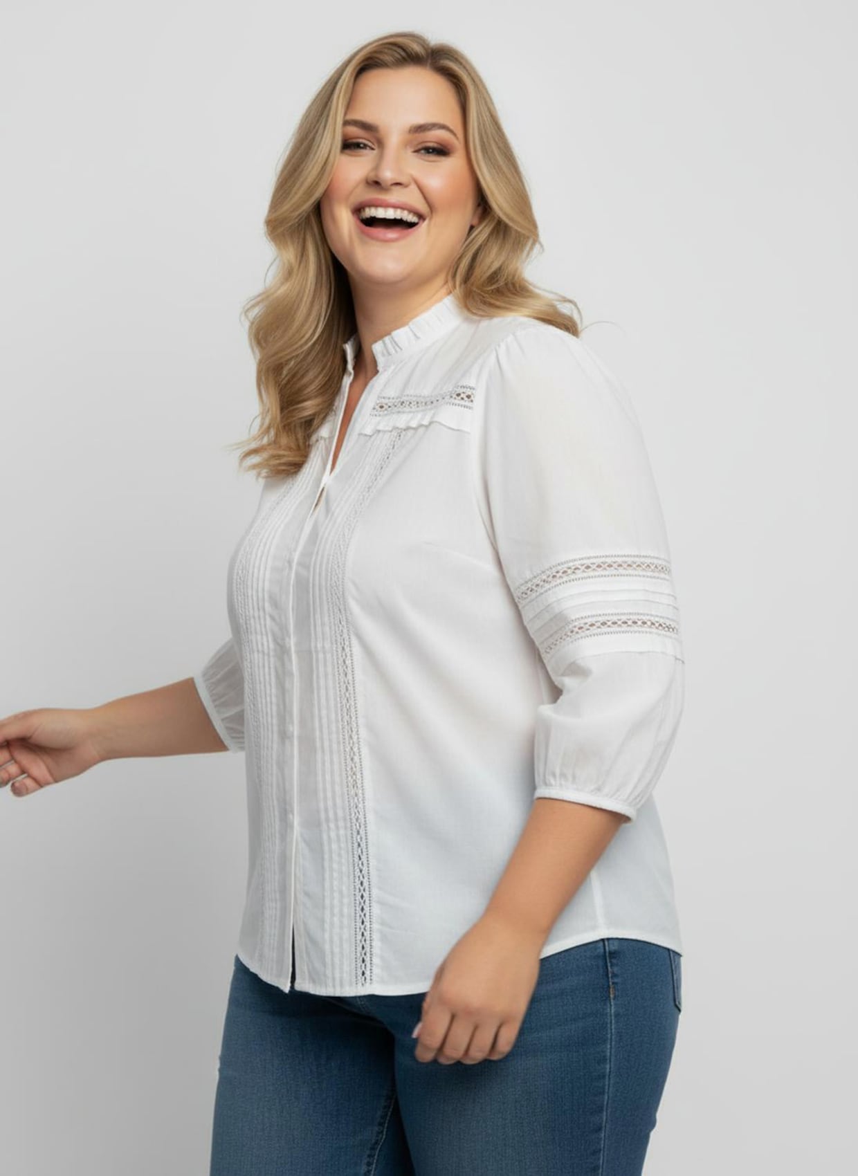 Baumwollbluse mit stoffüberzogenen Knöpfen - ecru