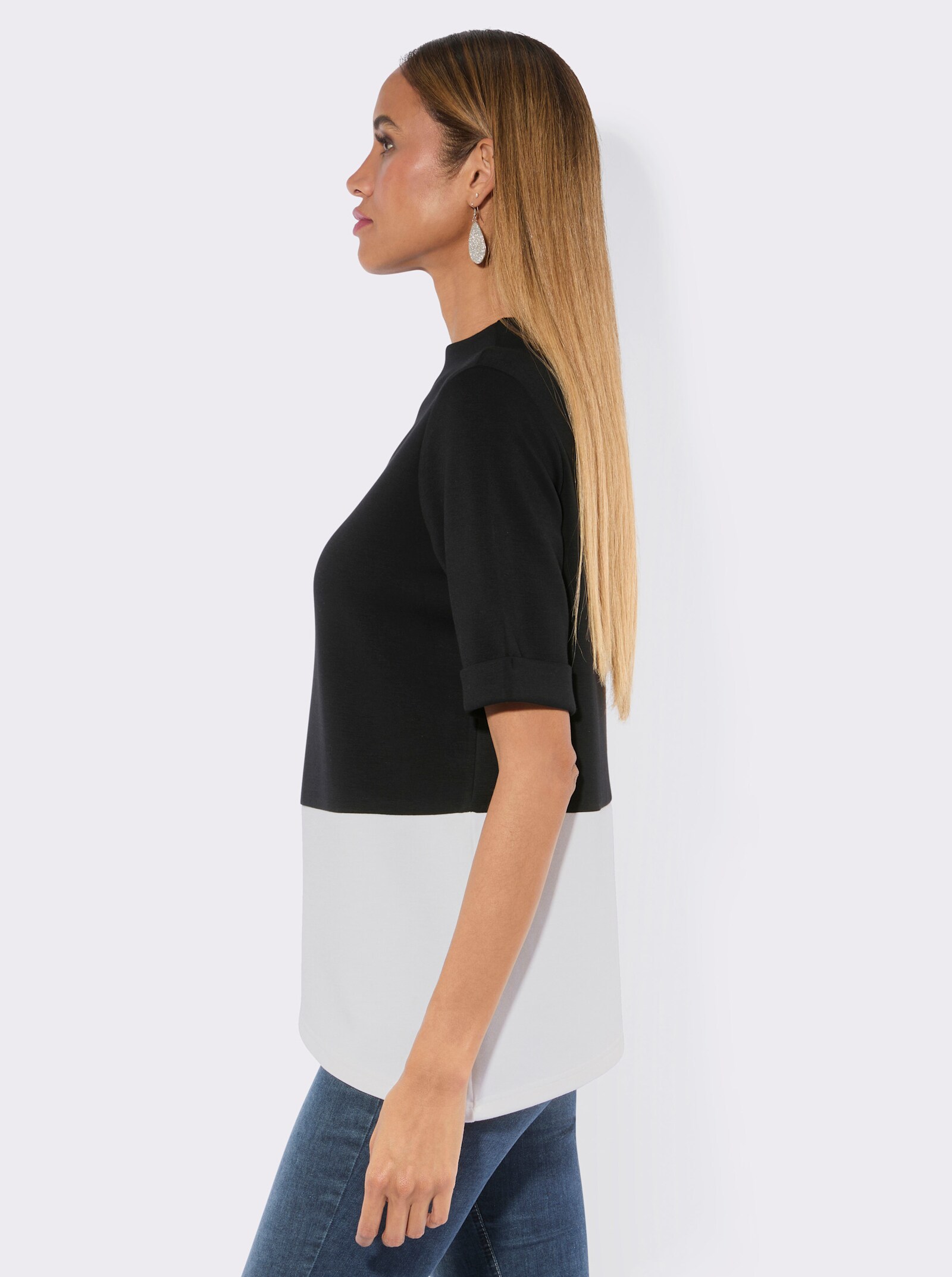 Sweatshirt mit Kelchkragen - schwarz-ecru