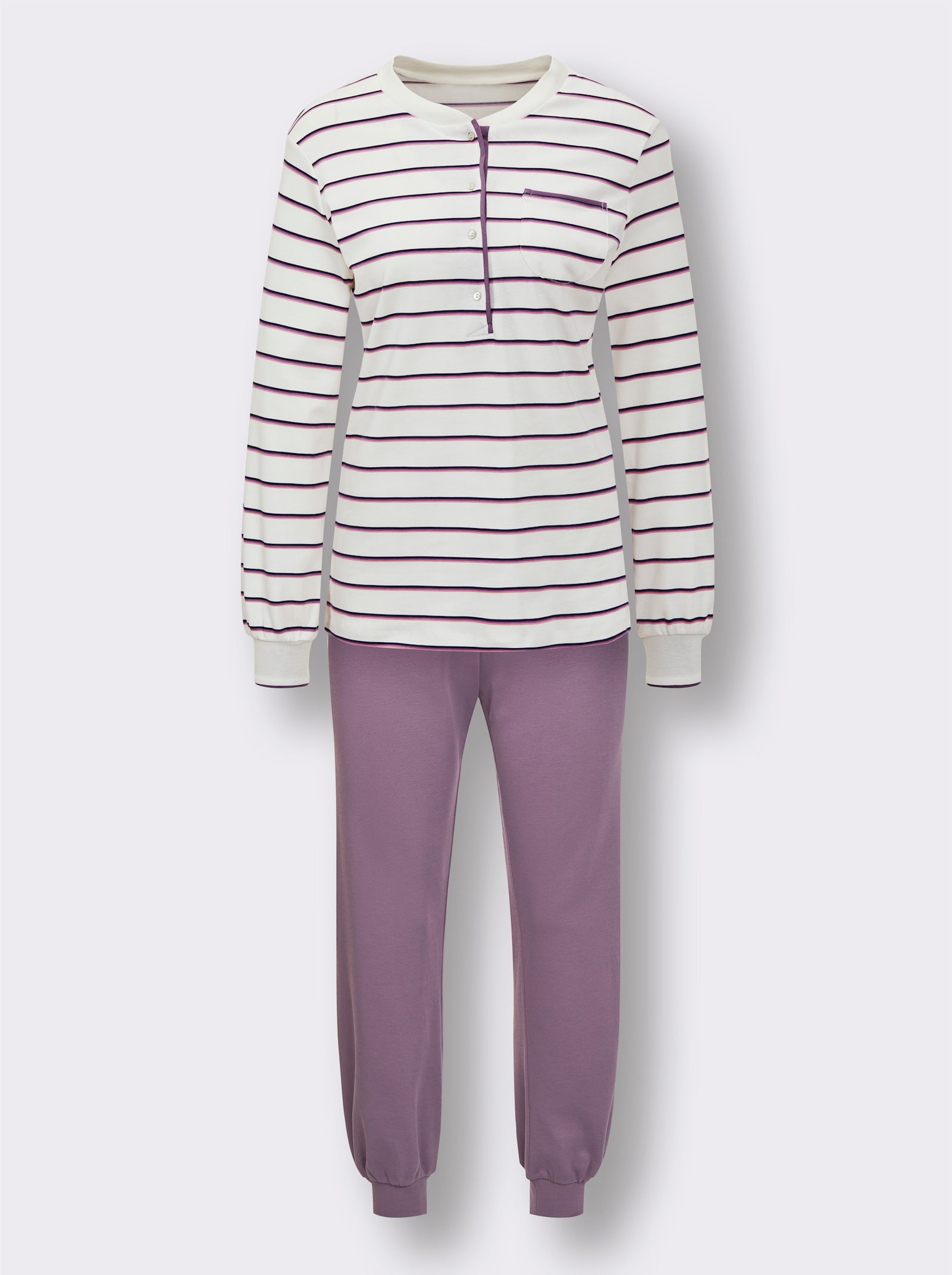 Ringella Schlafanzug mit elastischen Bündchen - lila-geringelt