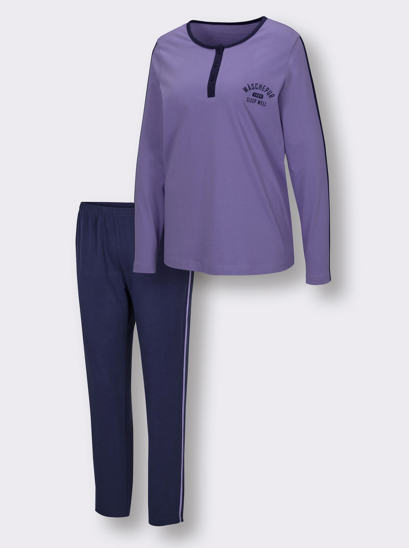 wäschepur Schlafanzug mit Kontrastpaspeln - marine-lavendel