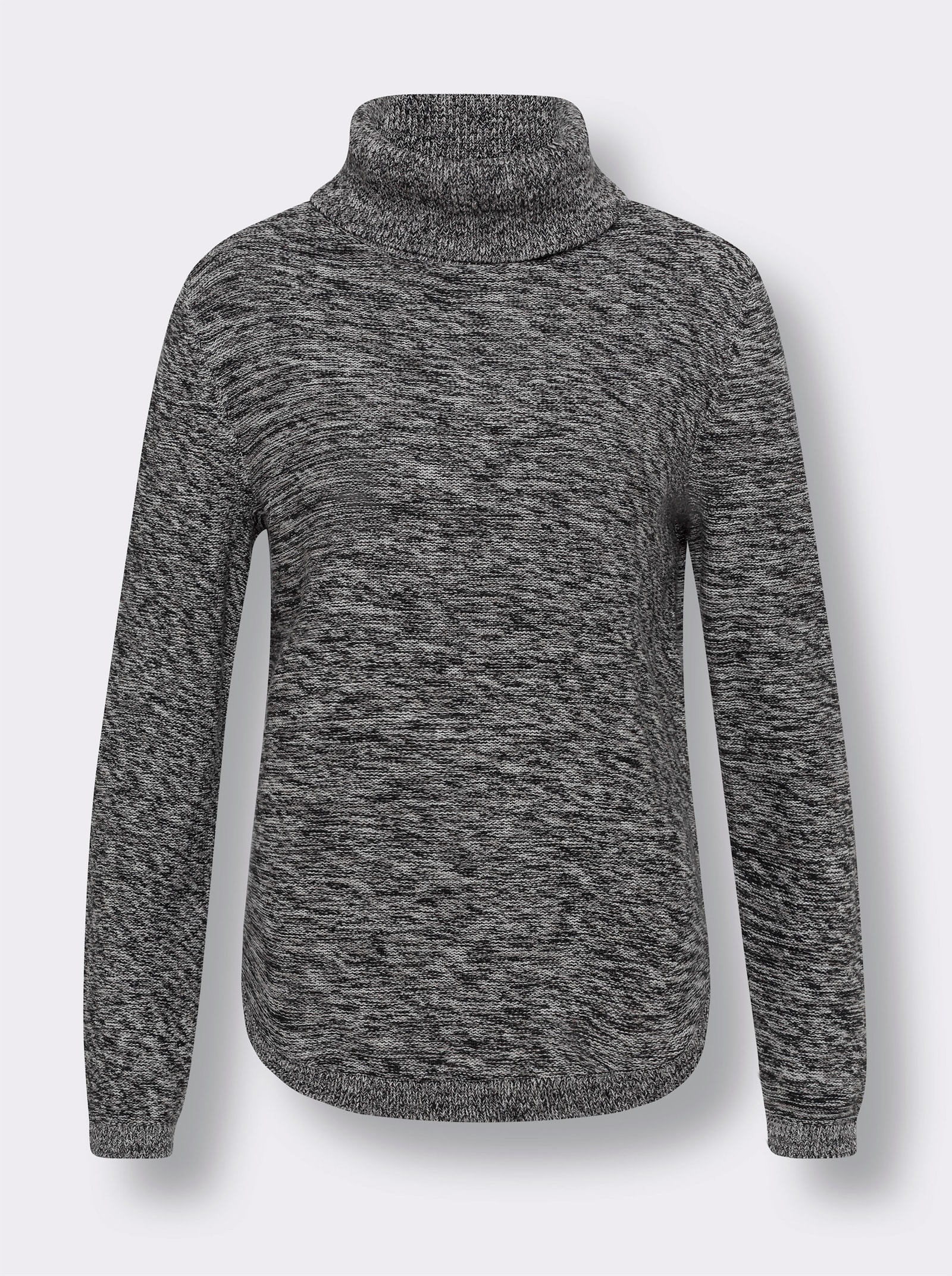 Pulóver, rolákový golier, bavlna - Čierno-svetlobéžový melír