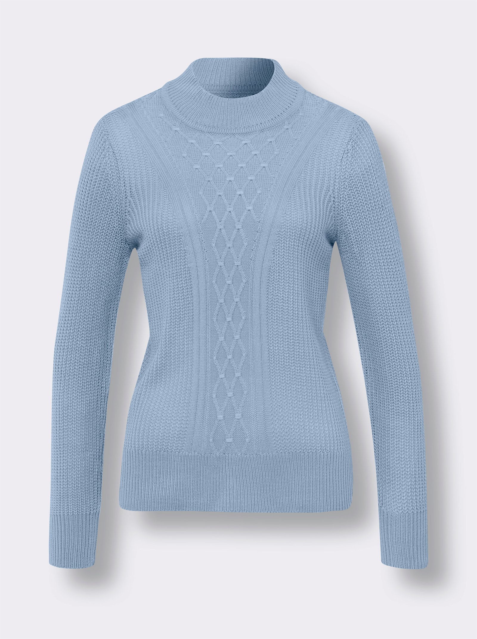 Stehkragenpullover mit Rauten-Strickmuster - eisblau