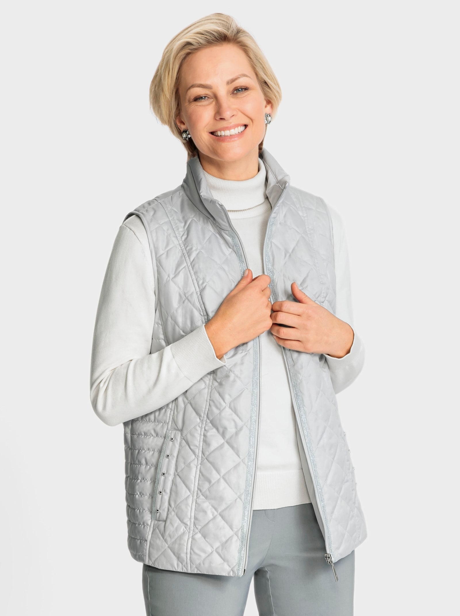 Bodywarmer met glanzende sierband - lichtgrijs