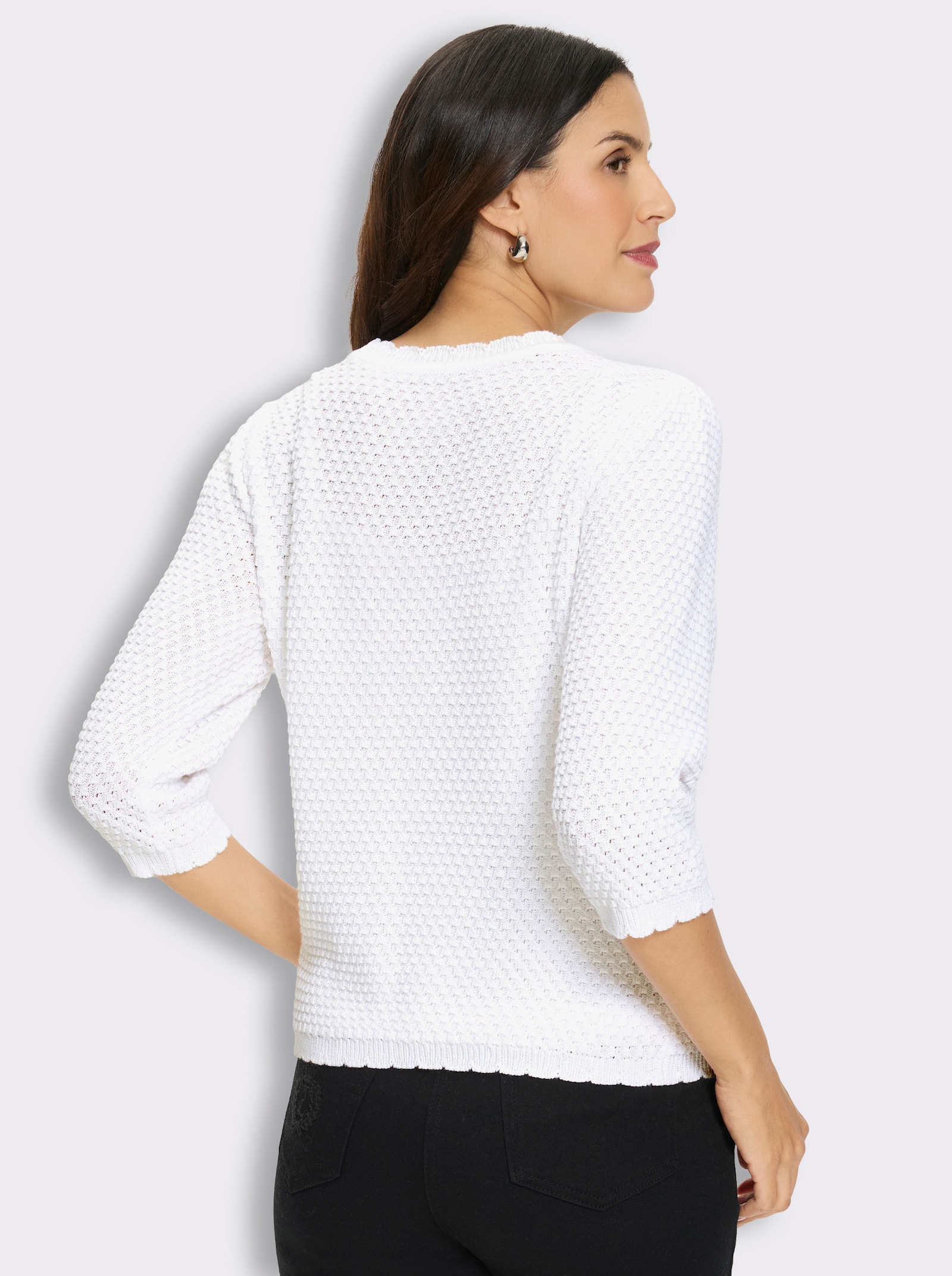 3/4-Arm-Pullover mit Struktur-Strickmuster - weiß