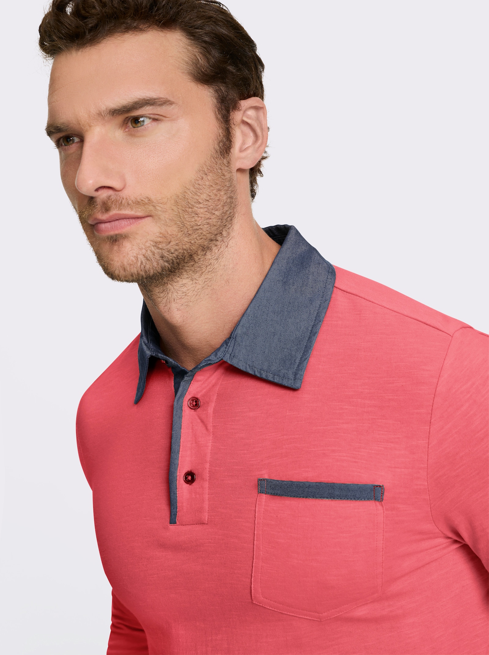 Marco Donati Langarmshirt mit Details in Denim-Optik - grapefruit