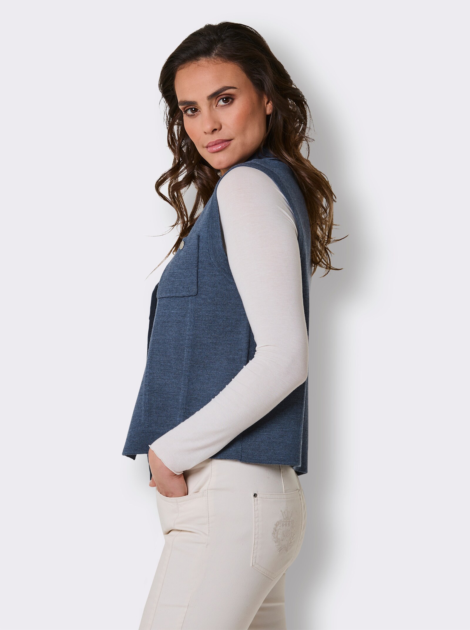 CREATION L PREMIUM Strickweste aus Wolle - rauchblau-meliert