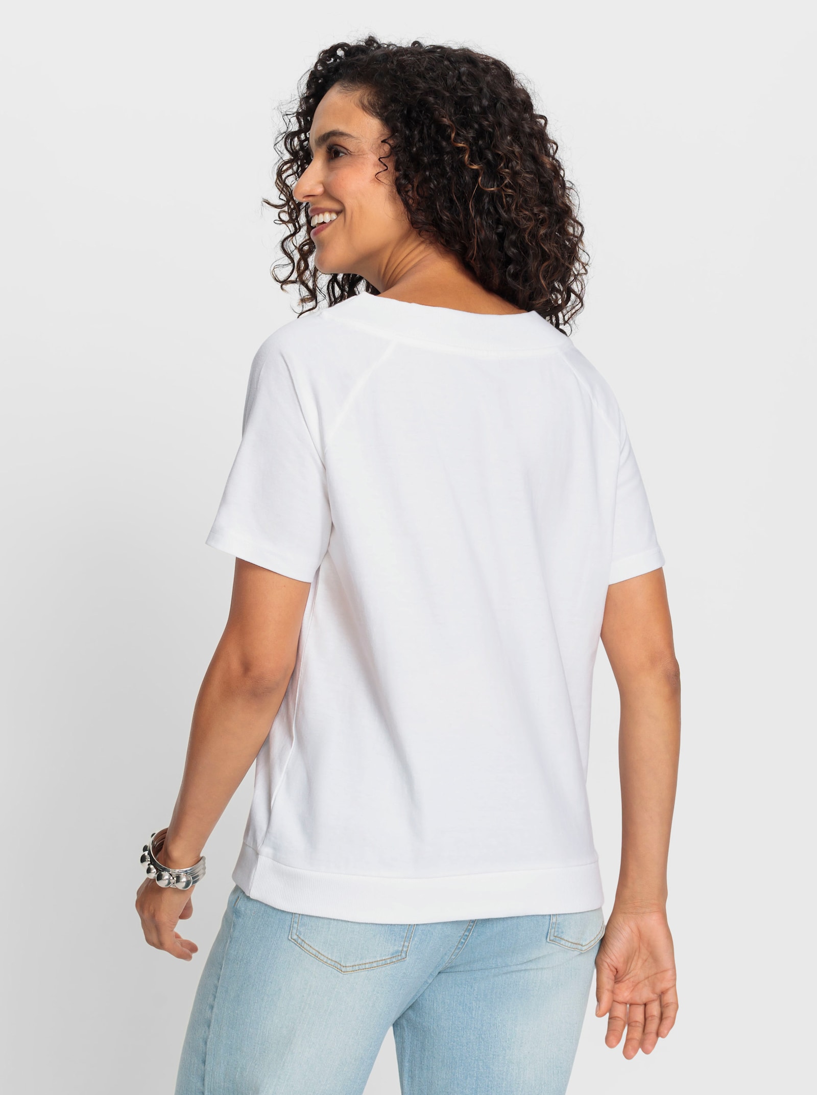 Kurzarmshirt mit Stern-Motiv - weiß-mittelblau-bedruckt