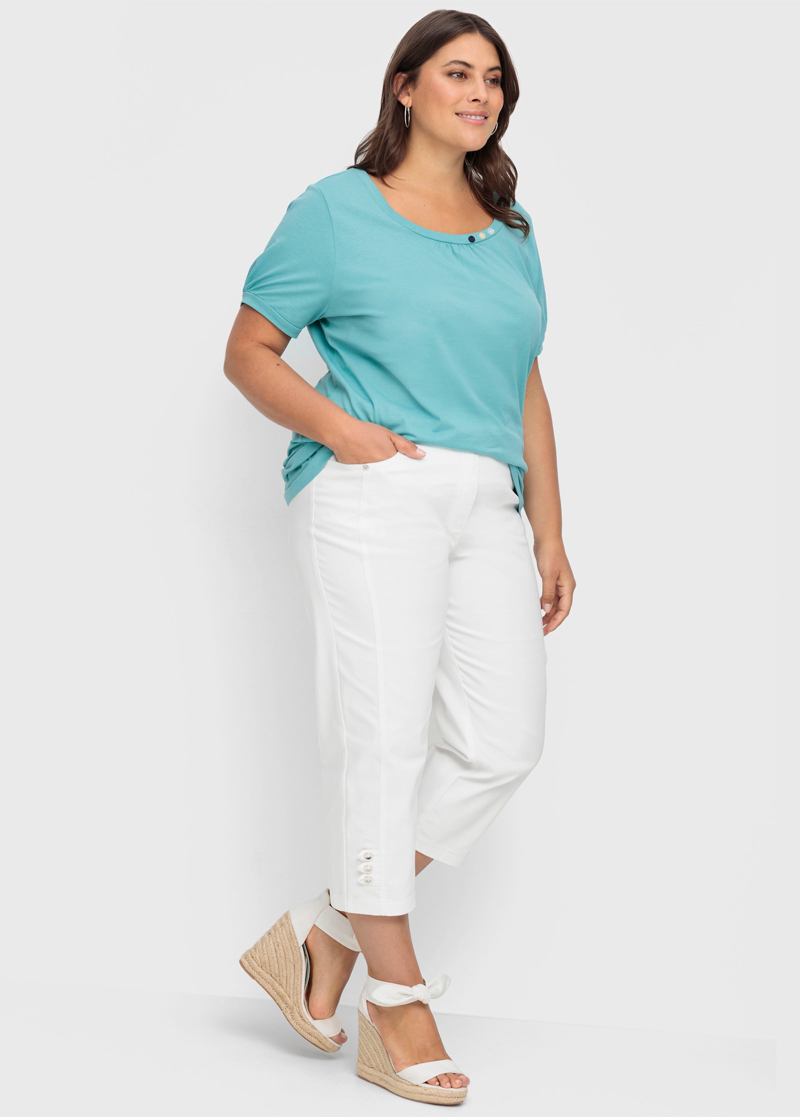 7/8-Jeans mit Zierriegel am Abschluss - weiß