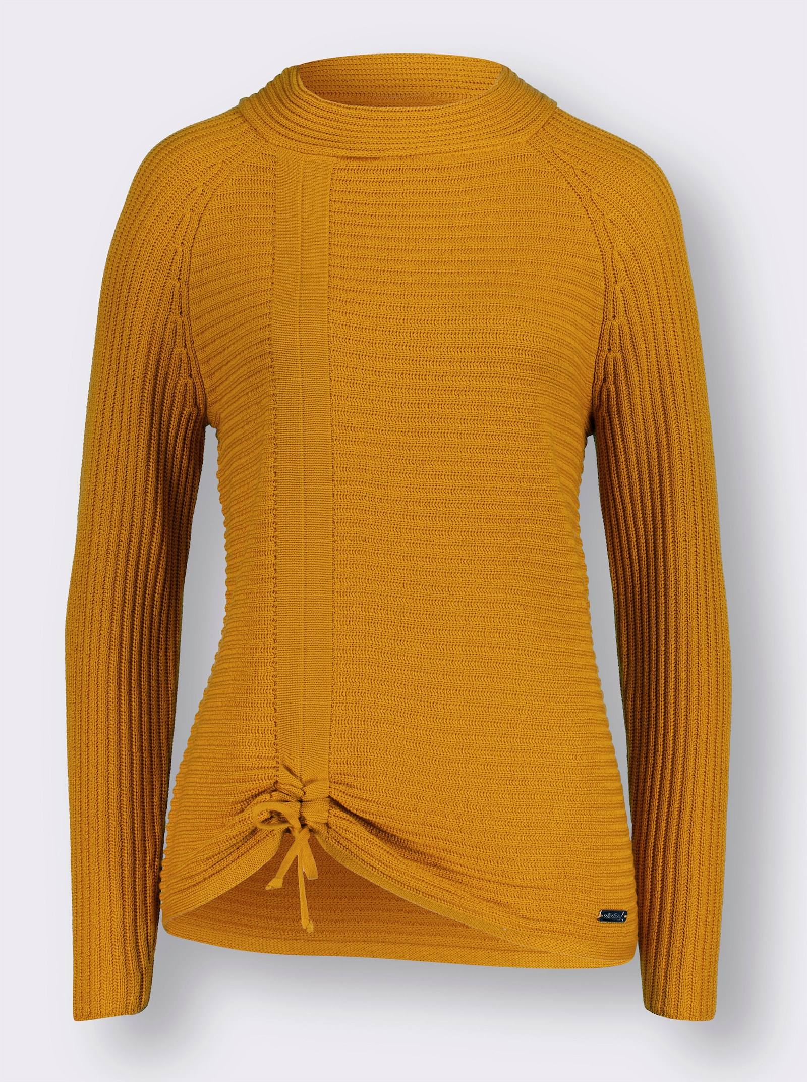 Langarm-Pullover mit Raffung am Saum - ocker