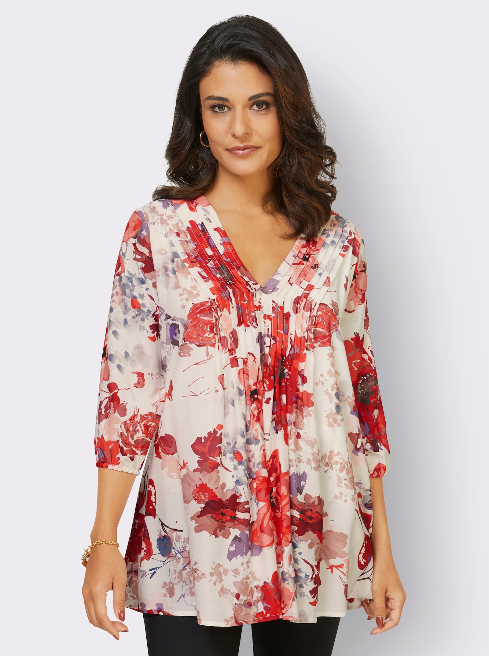 Tunika mit floralem Druck - weiss-erdbeere-bedruckt