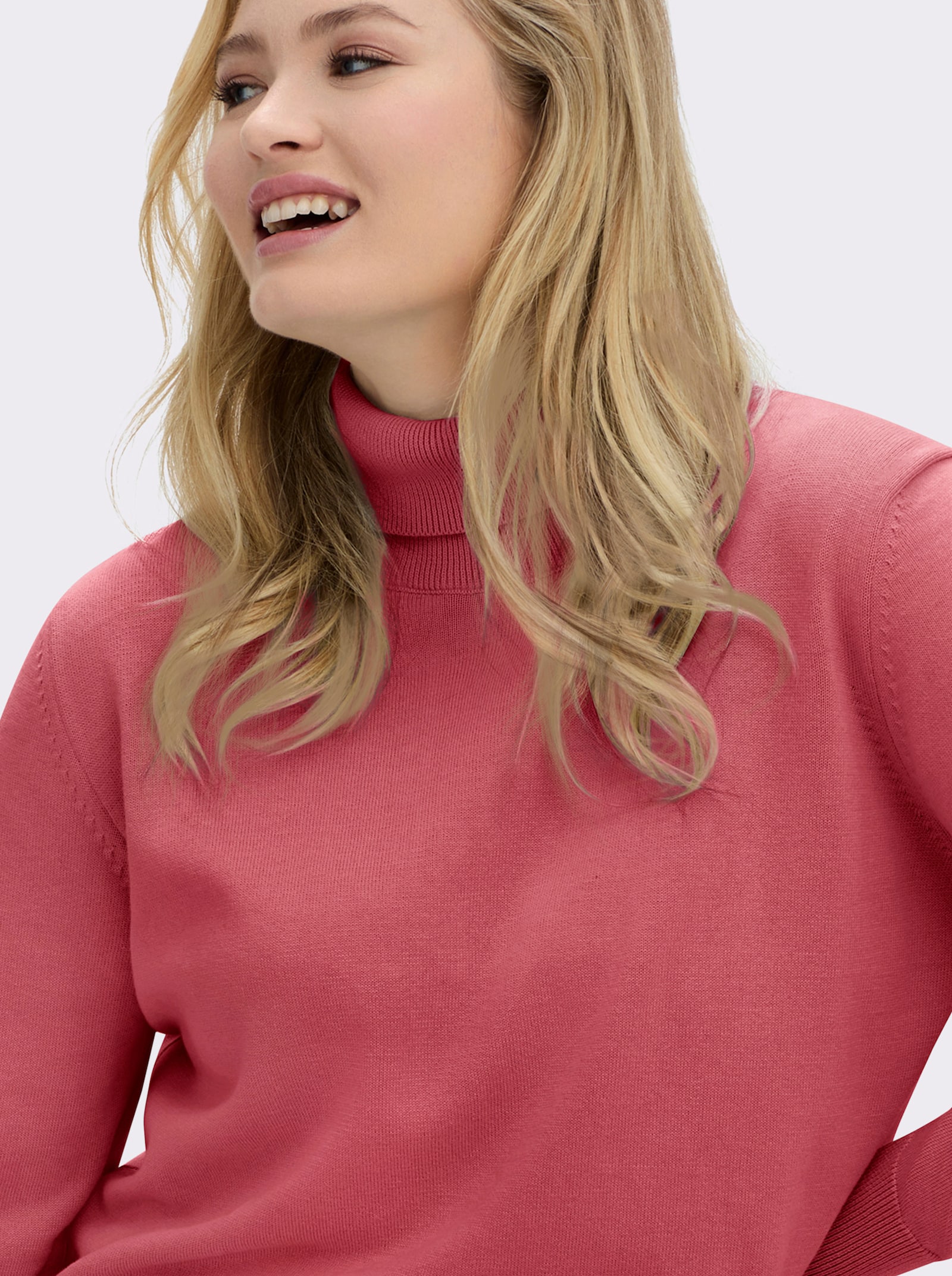 Rollkragenpullover aus reiner Baumwolle - korallenrot