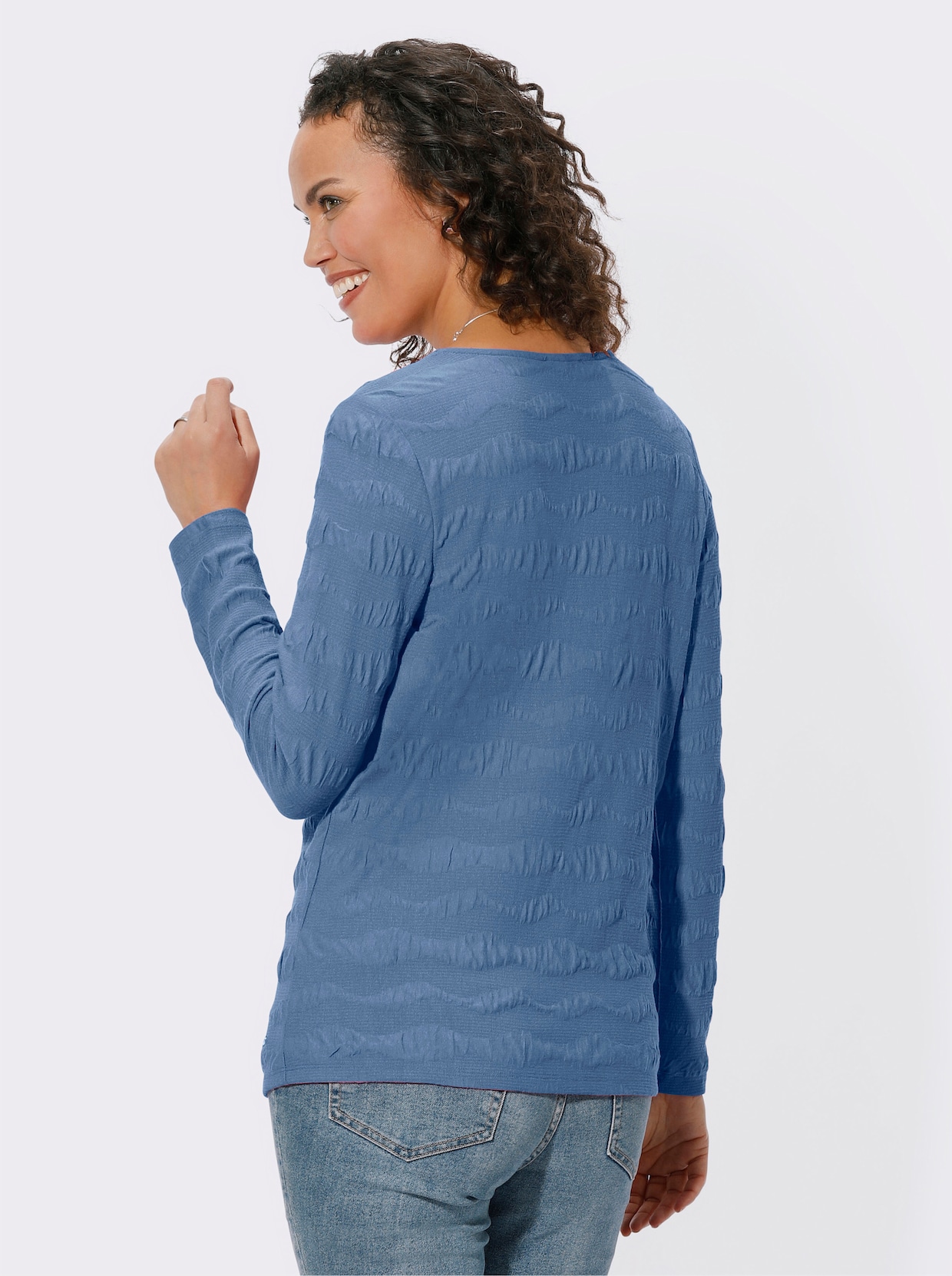 Rundhals-Shirt - mittelblau