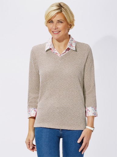 2-in-1-Shirt aus Bouclé, mit Blusenstoff - sand-meliert