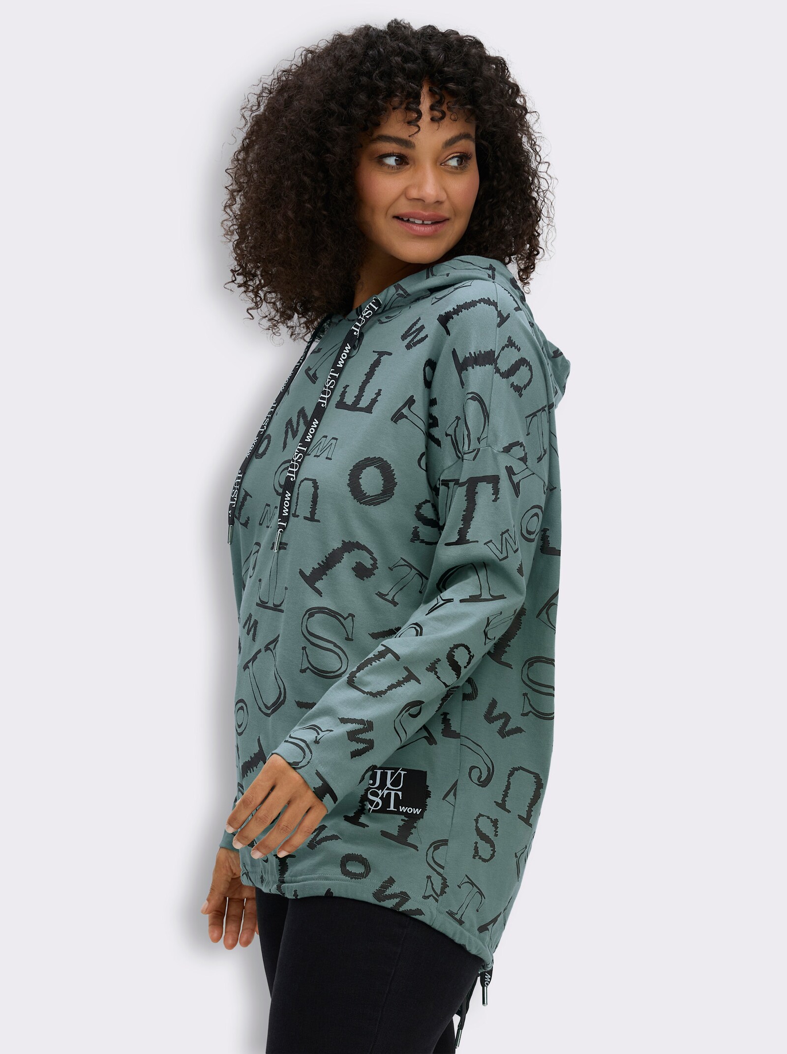 Longshirt im Lettering-Dessin - jade-schwarz
