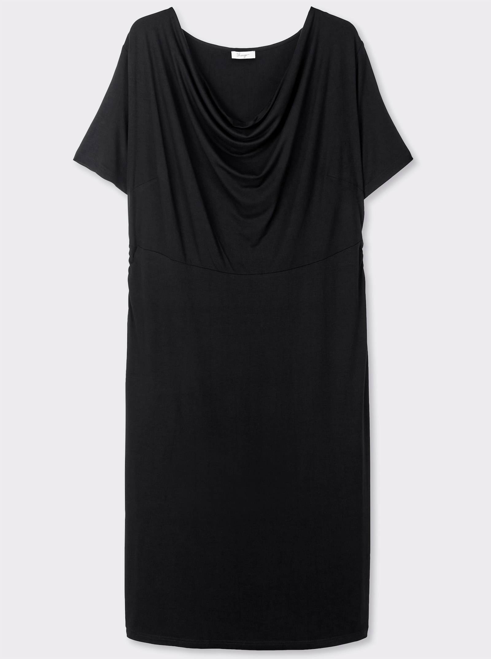 sheego Jerseykleid mit Wasserfall-Ausschnitt - schwarz
