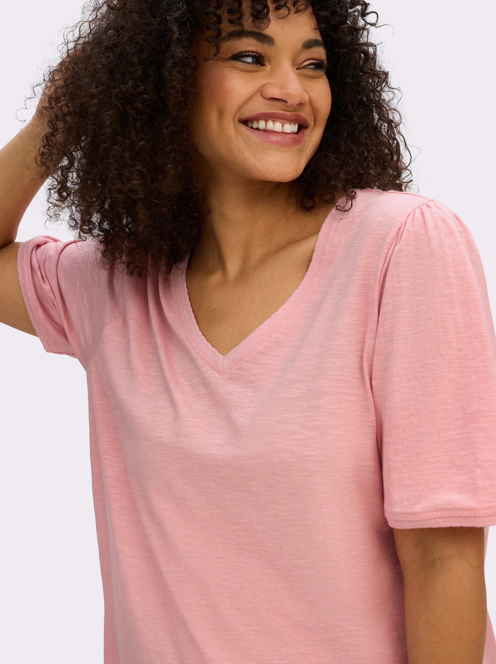 sheego V-Shirt in Flammgarn-Struktur - rosenquarz