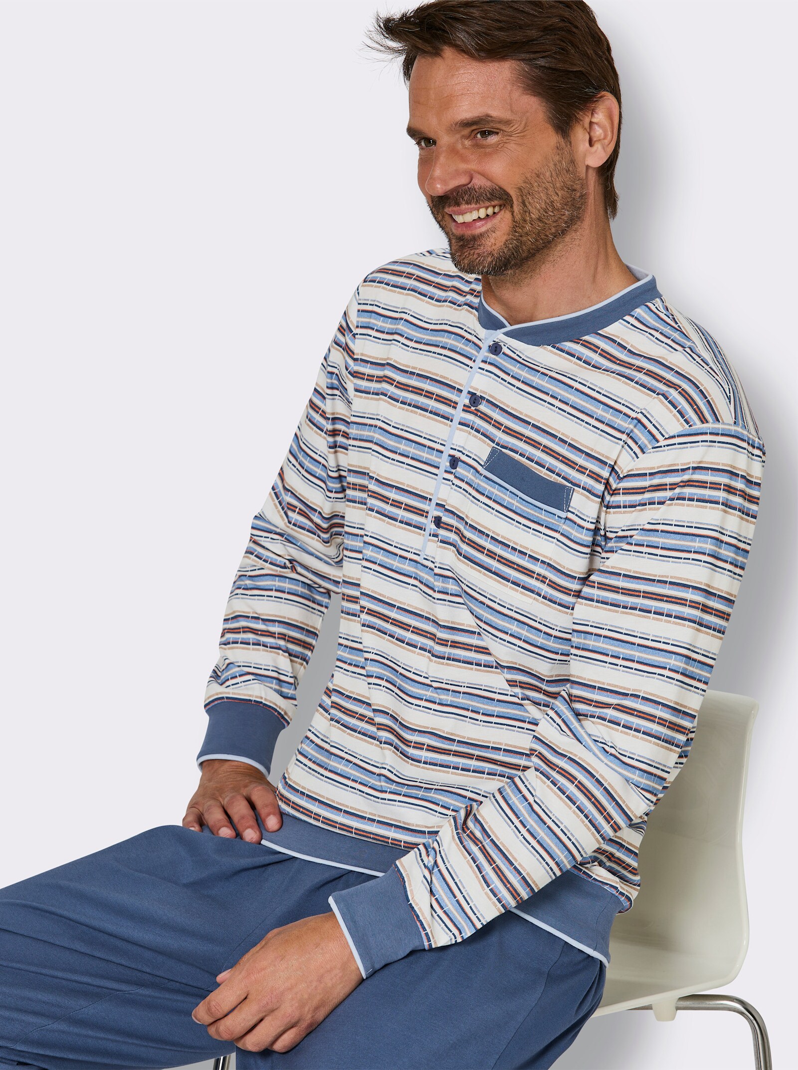 KINGsCLUB Schlafanzug - jeansblau-bleu-bedruckt