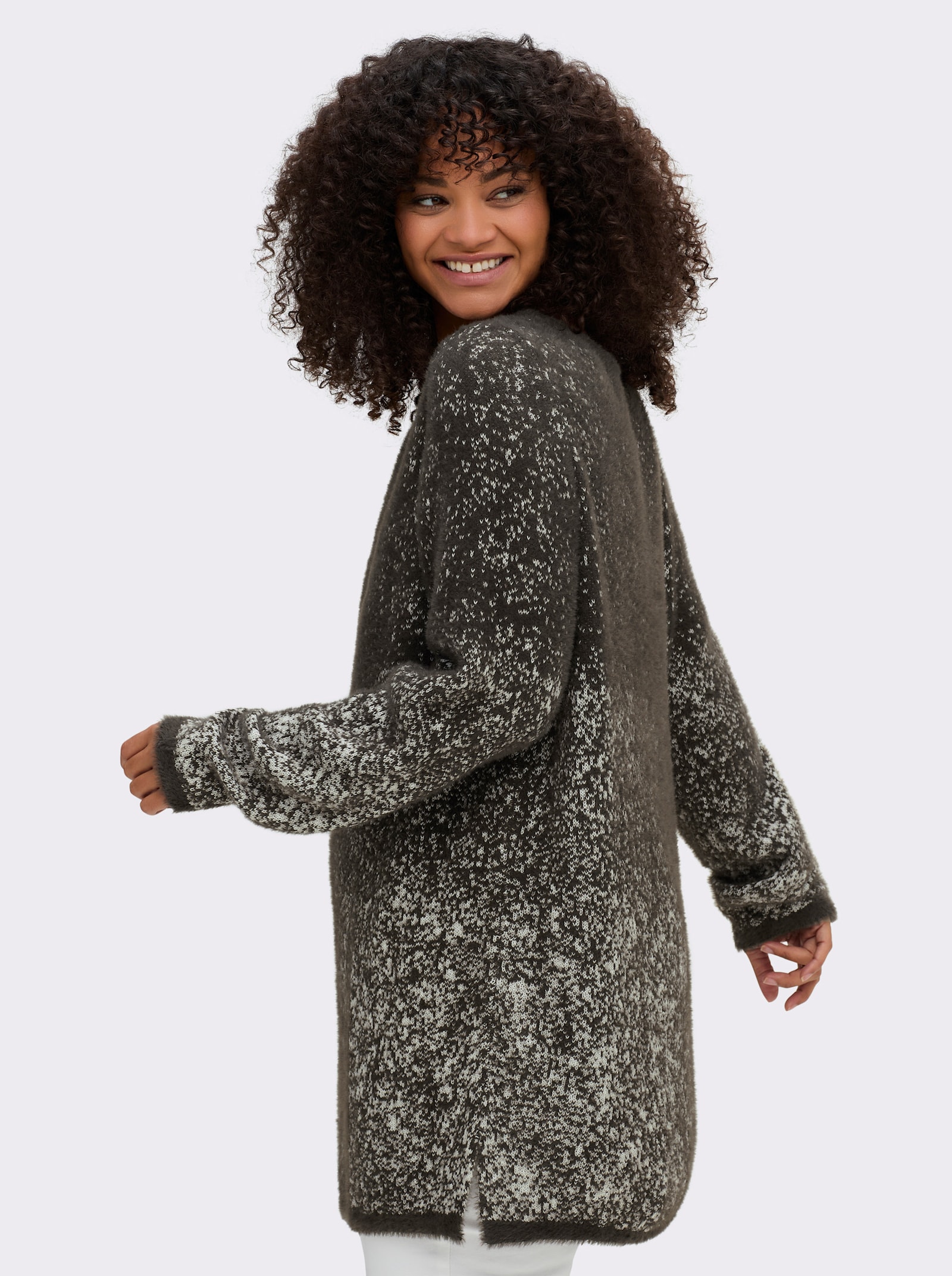 sheego Pull en fil tout doux, avec dégradé de couleurs - graphite-écru à motifs