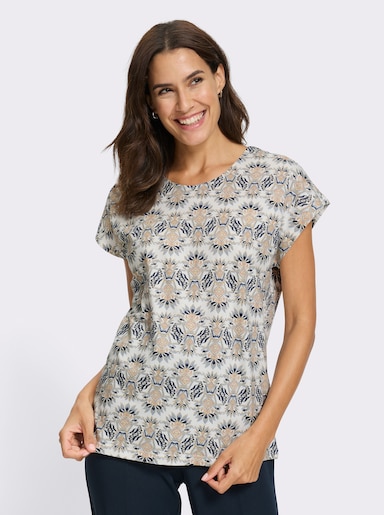 Print-Shirt mit überschnittenen Schultern - ecru-mauve-bedruckt