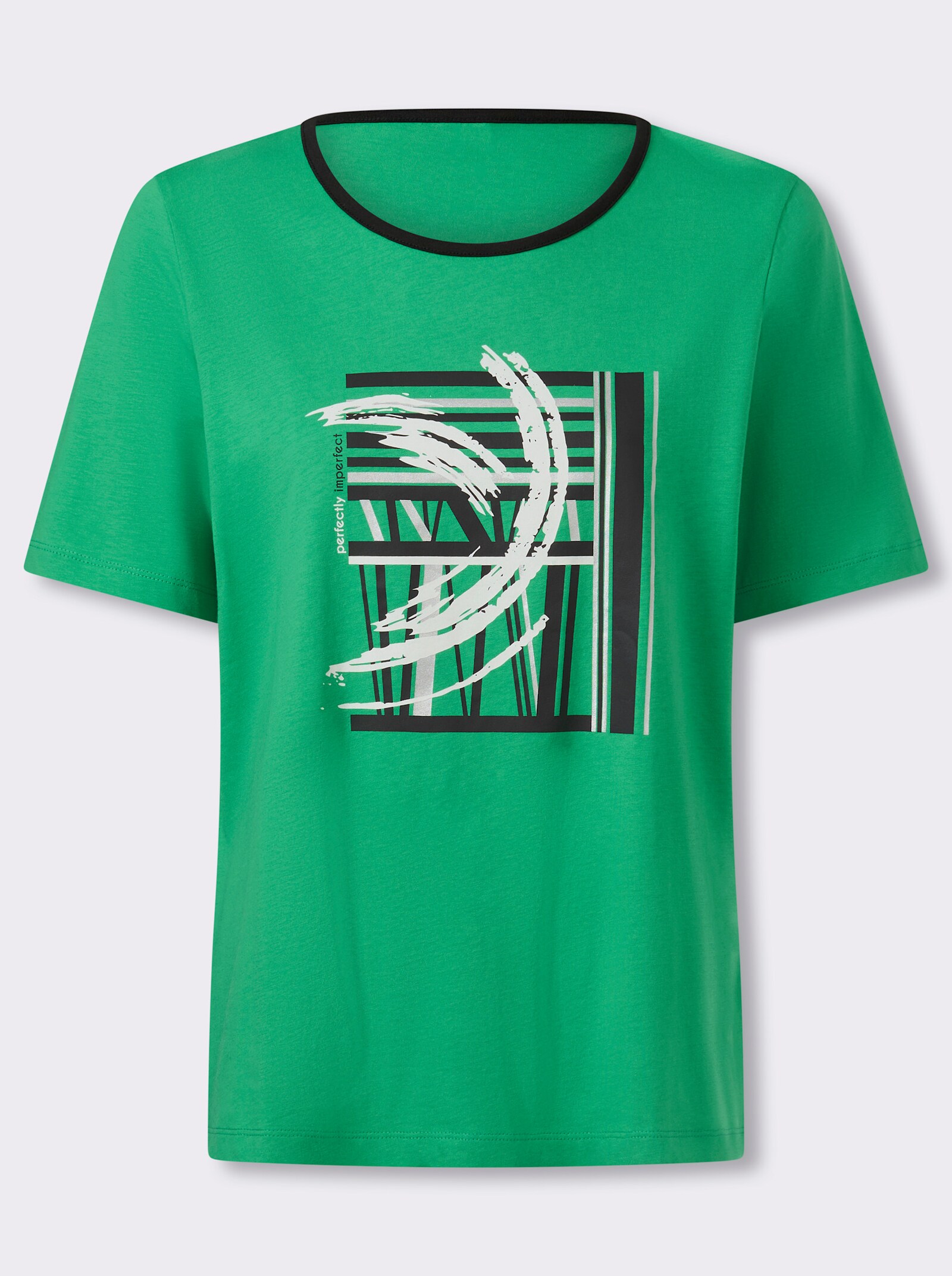 Kurzarmshirt mit Foliendruck - weiß-grasgrün