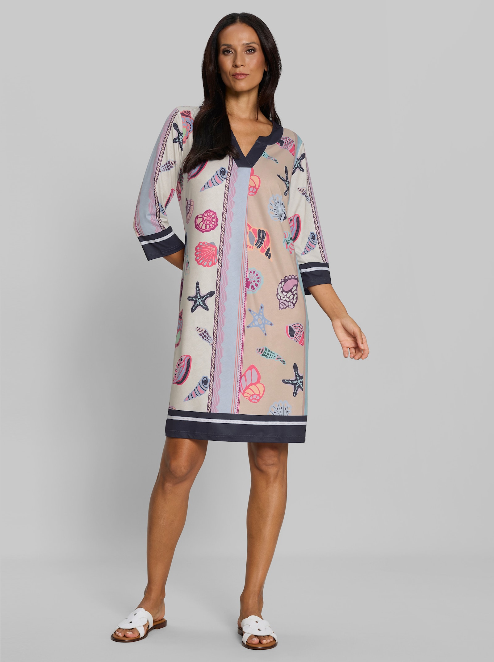 heine Jerseykleid mit Muschel-Print - weiß-koralle-bedruckt