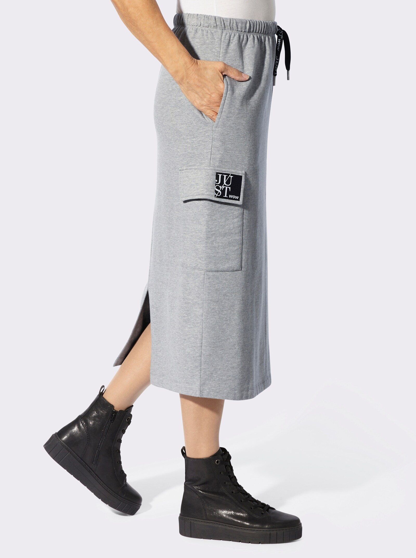 Sweatrock mit aufgesetzten Pattentaschen - grau-meliert