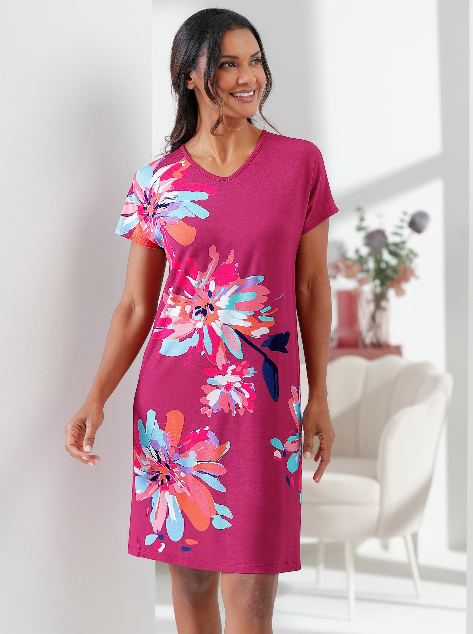 wäschepur Nachthemd - malve/rookblauw bedrukt