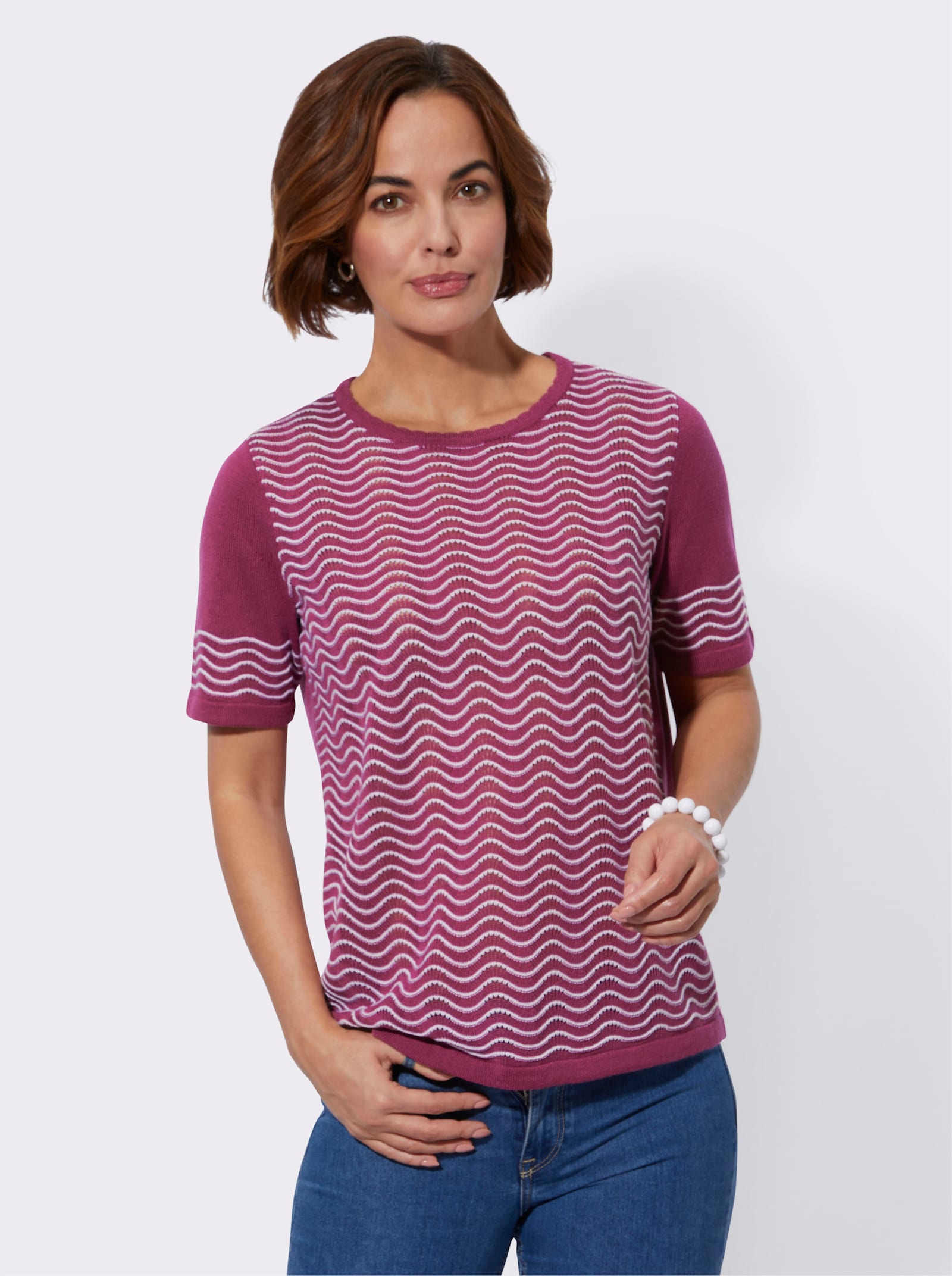 Ajourpullover mit Wellenmuster - erika-weiss-gemustert