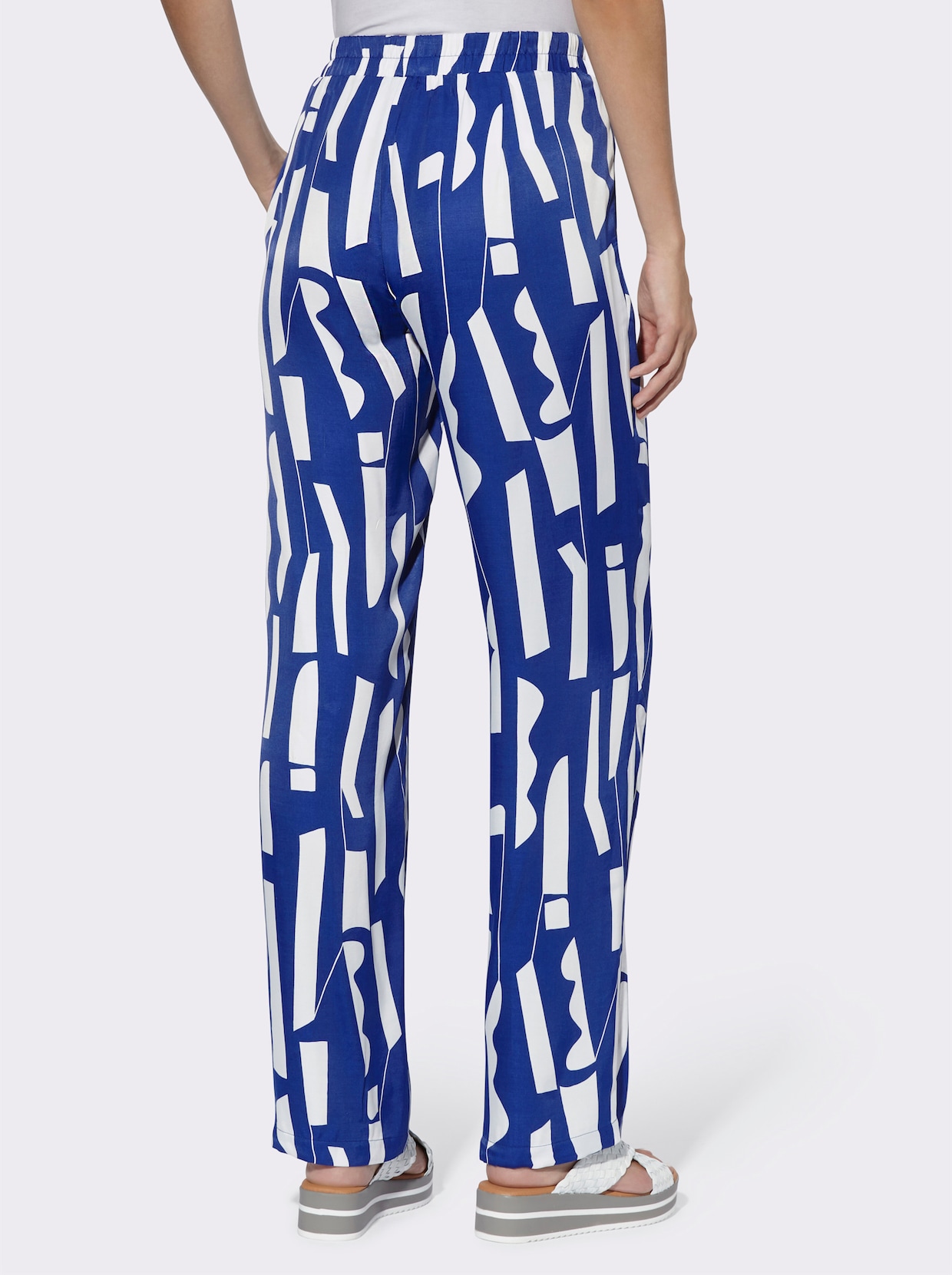 heine comfortbroek - koningsblauw/ecru bedrukt