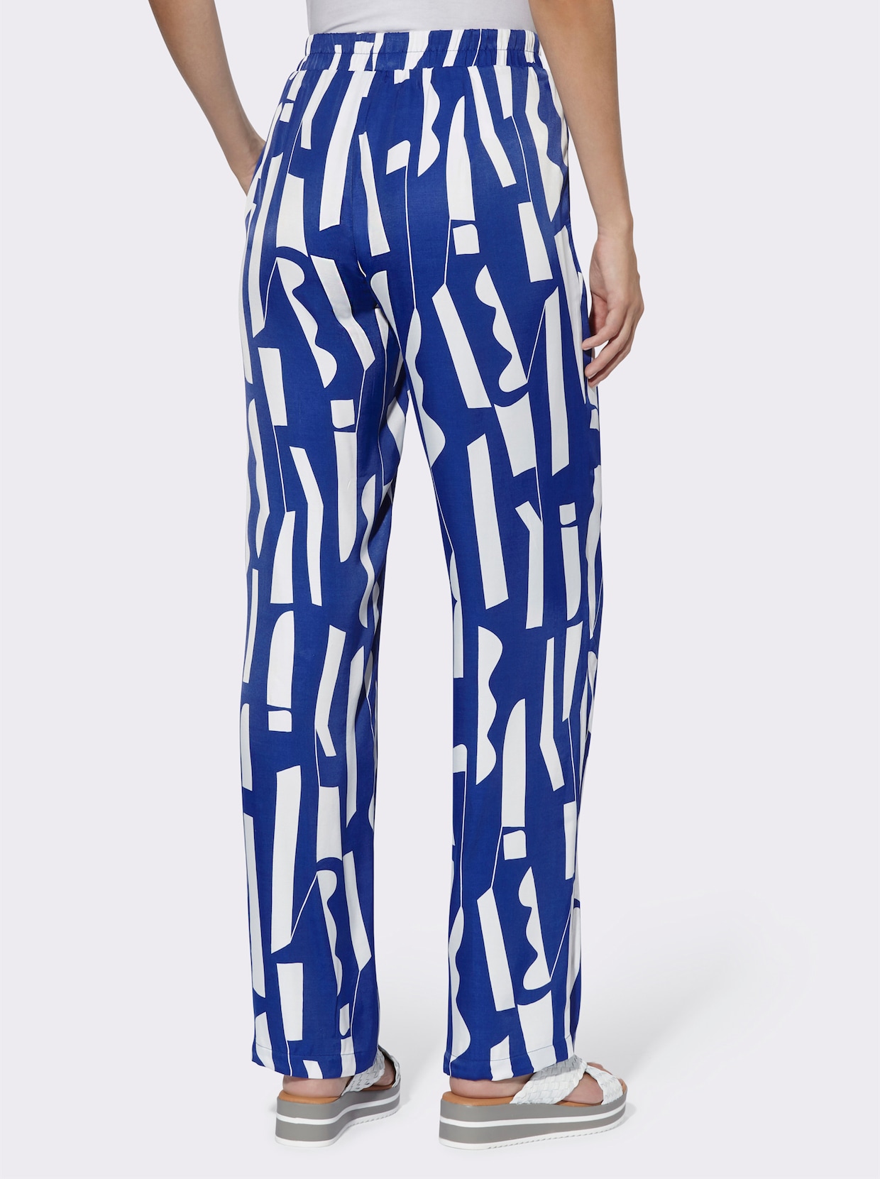 heine Broek met print - koningsblauw/ecru bedrukt