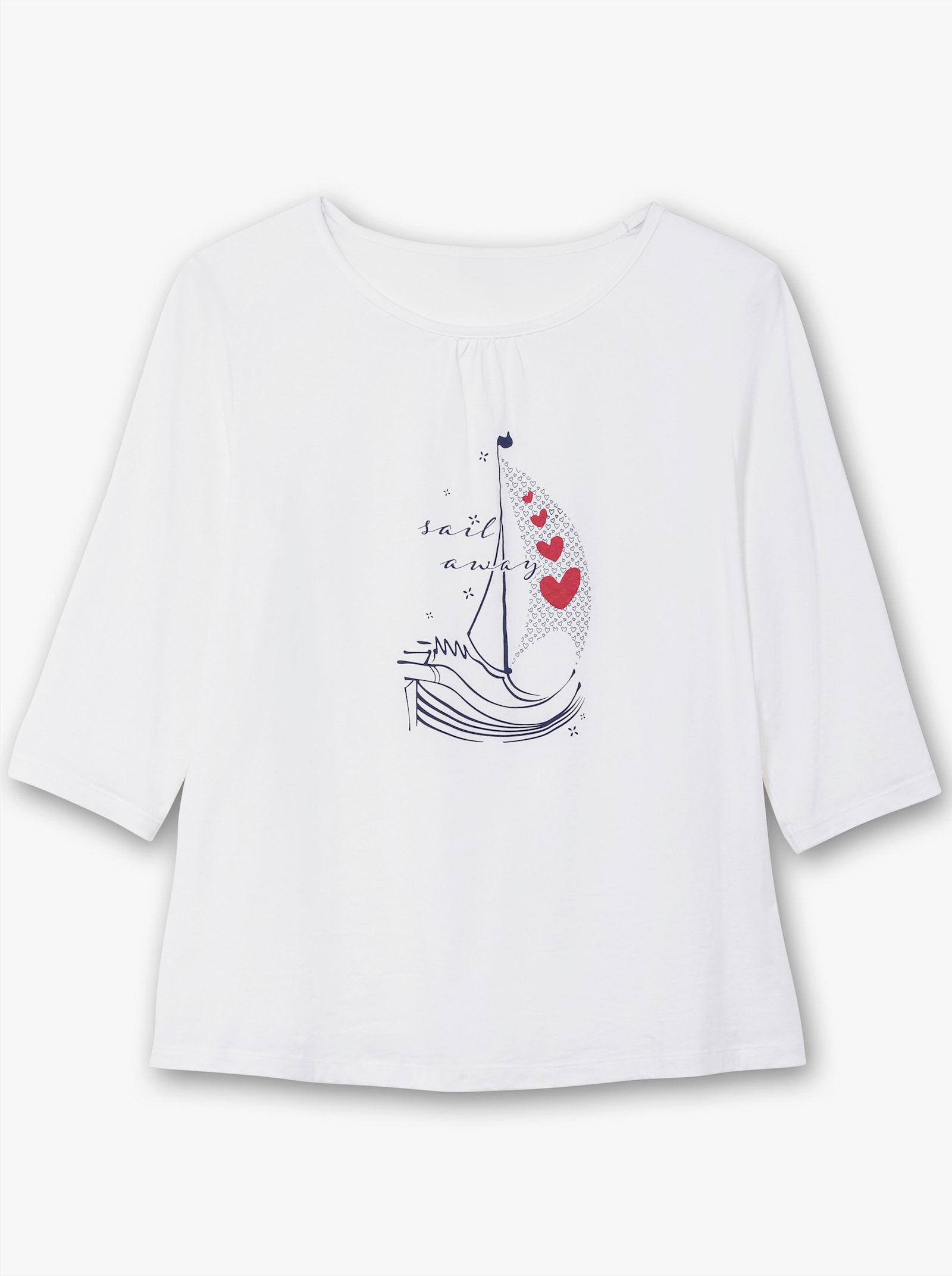 3/4-Arm-Shirt aus reiner Baumwolle - ecru-marine